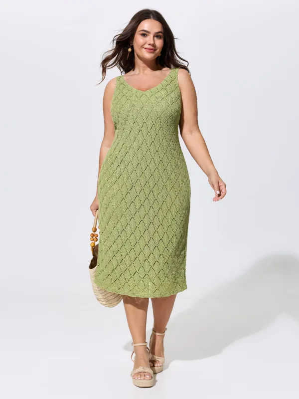 Textured Hollow Out Slim Fit Sleeveless Midi Dress made by Bloomchic