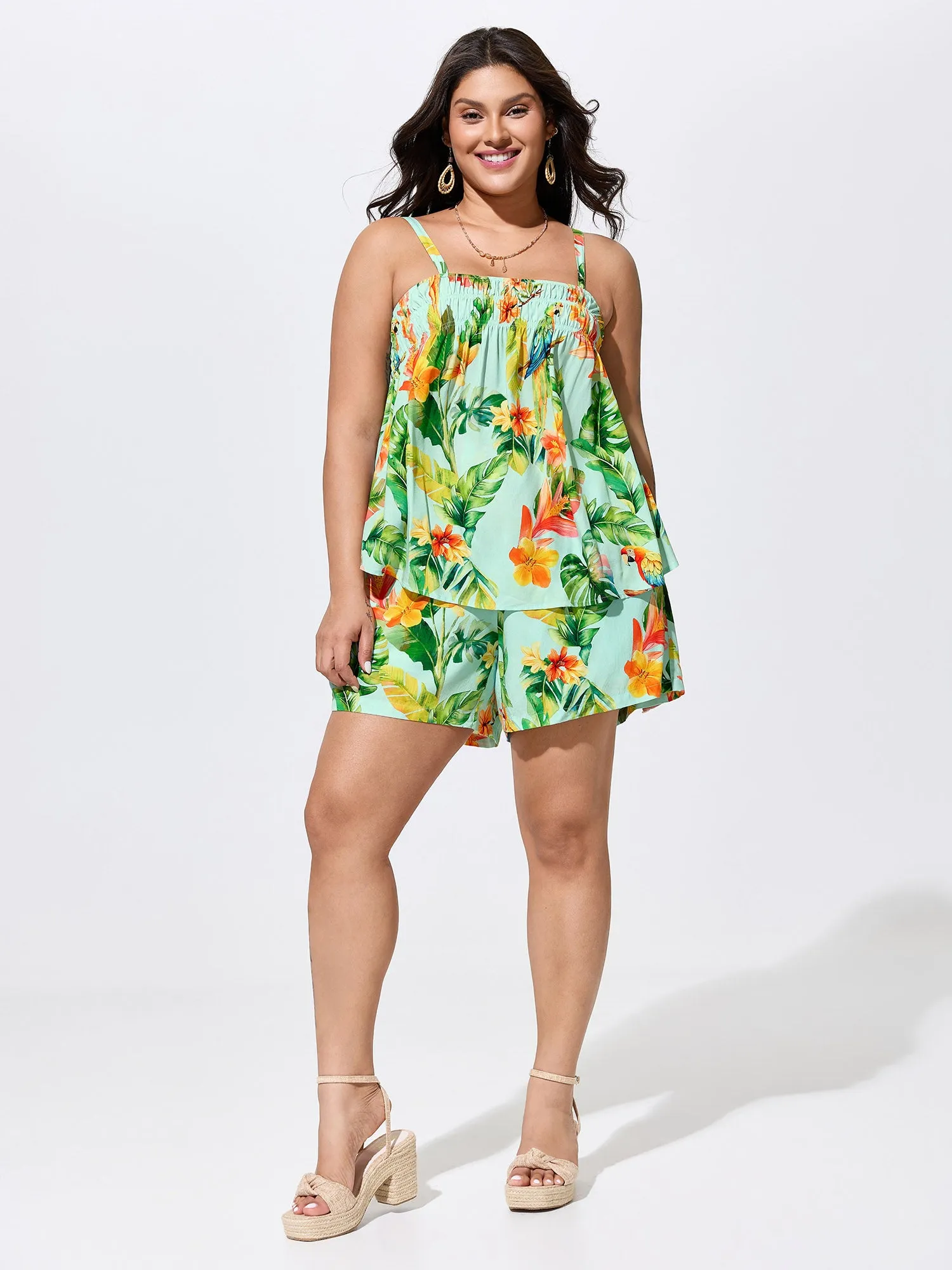 Tropical Breeze Print Shirred Neckline Tank Top sold by Bloomchic product image thumbnail 3