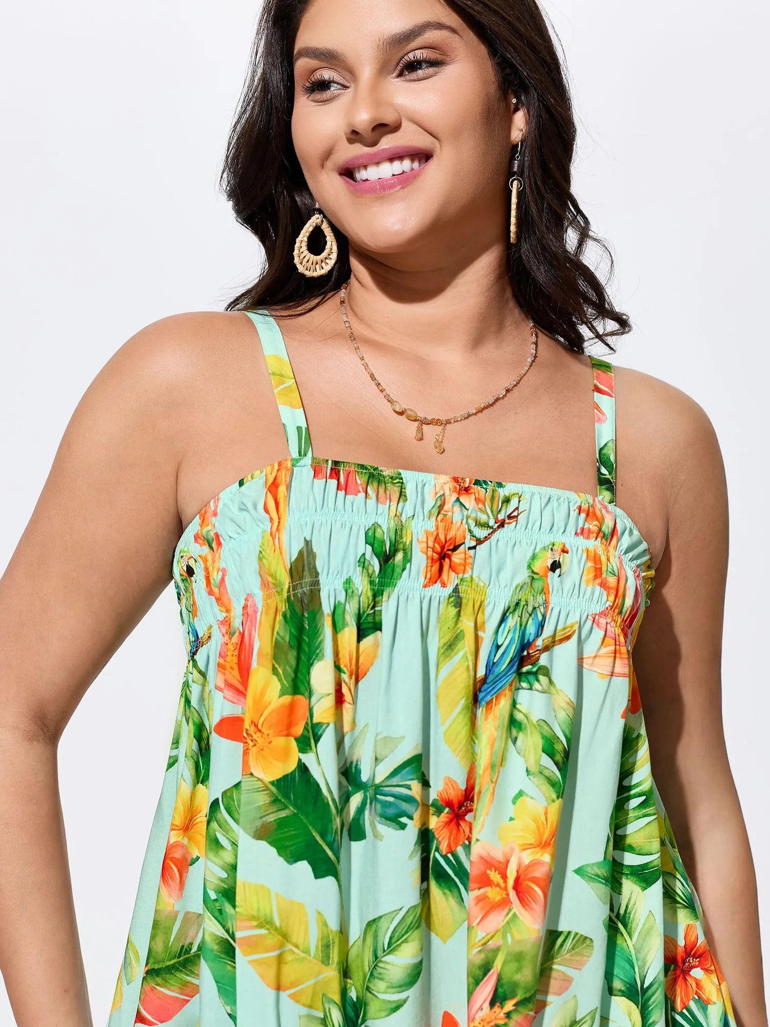Tropical Breeze Print Shirred Neckline Tank Top sold by Bloomchic product image thumbnail 2
