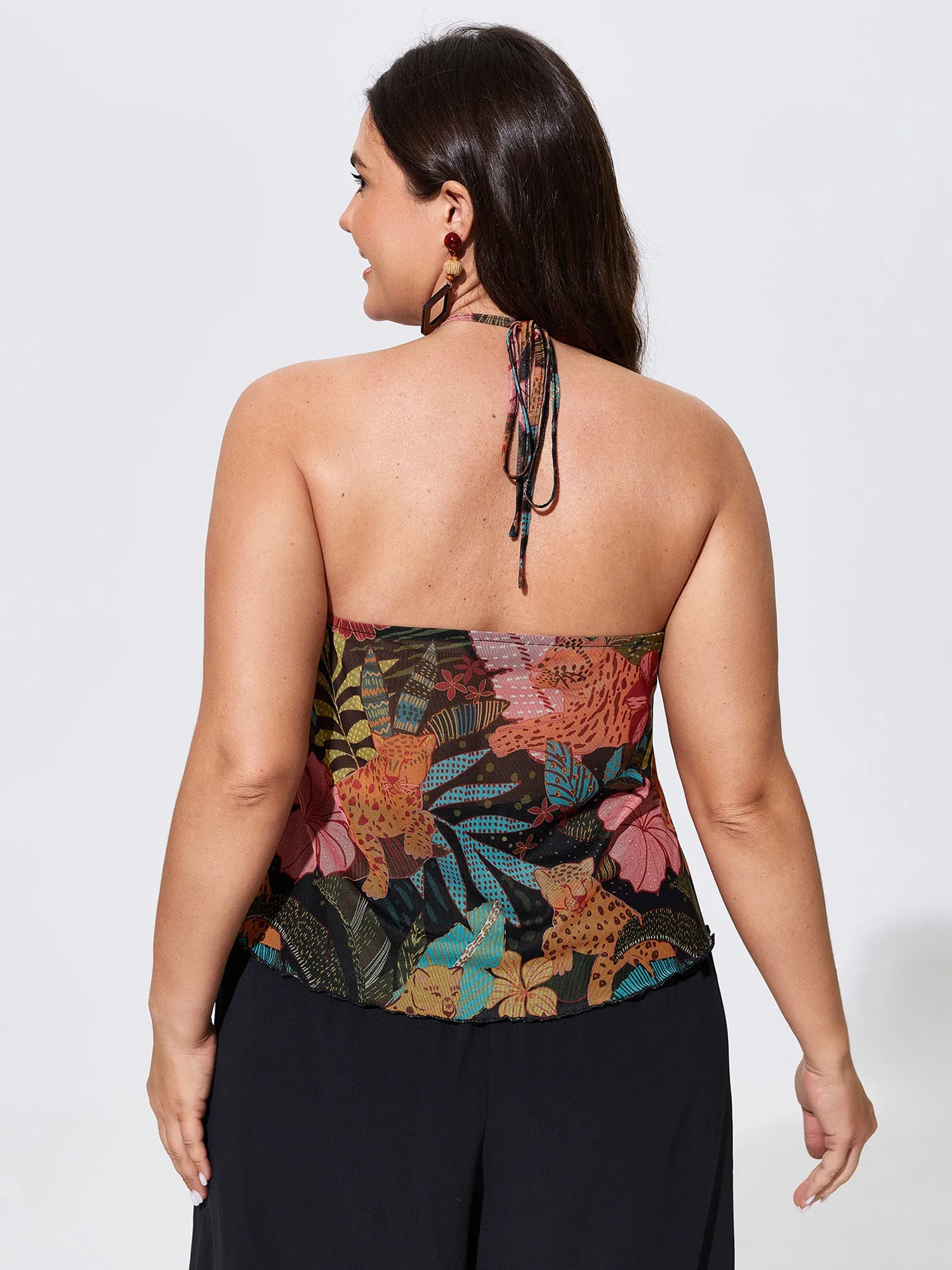 Stretchy Tropical Print Neck-Tie Jersey Top sold by Bloomchic product image thumbnail 5