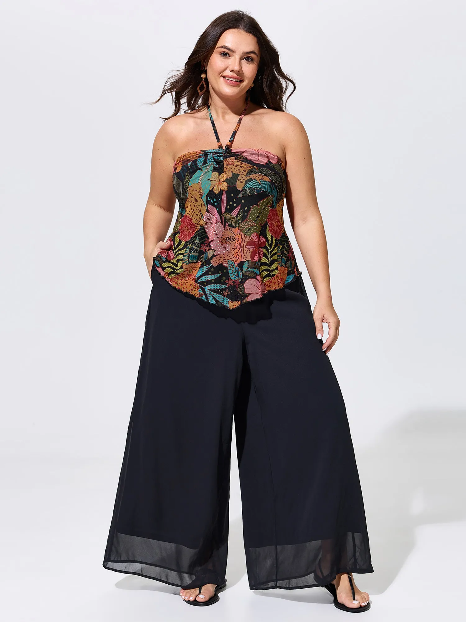 Stretchy Tropical Print Neck-Tie Jersey Top sold by Bloomchic product image thumbnail 3