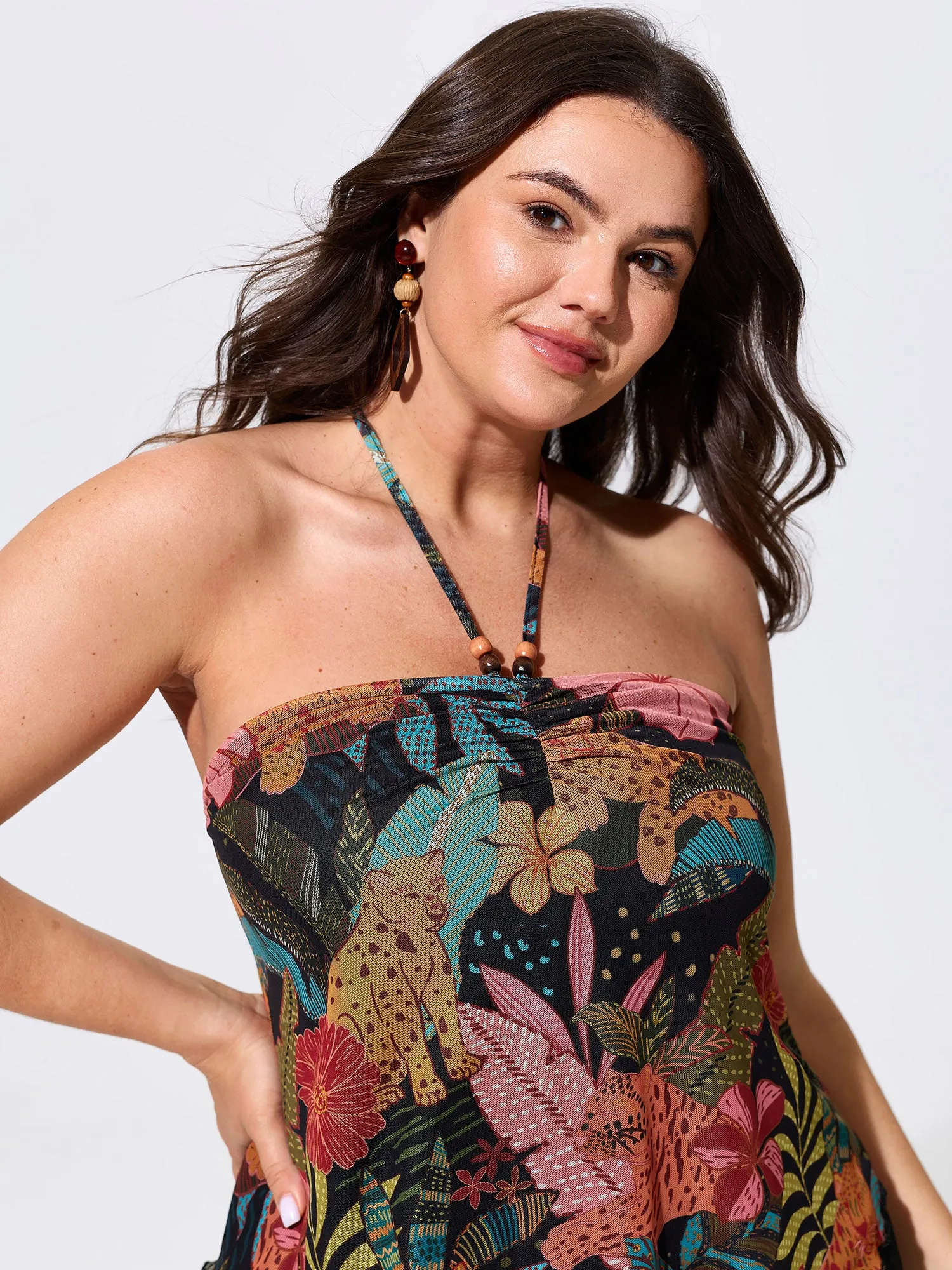 Stretchy Tropical Print Neck-Tie Jersey Top sold by Bloomchic product image thumbnail 2
