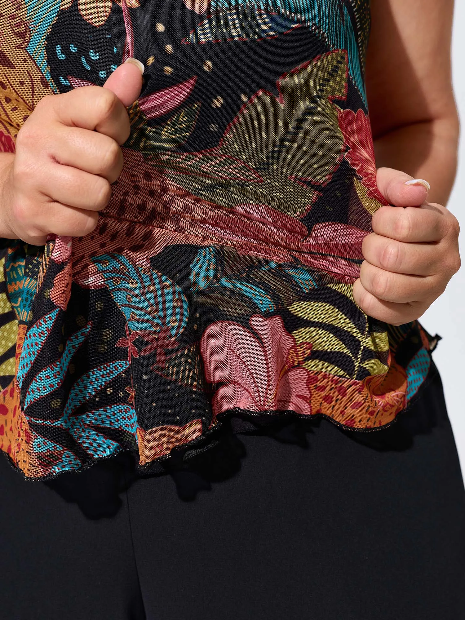 Stretchy Tropical Print Neck-Tie Jersey Top sold by Bloomchic product image thumbnail 4
