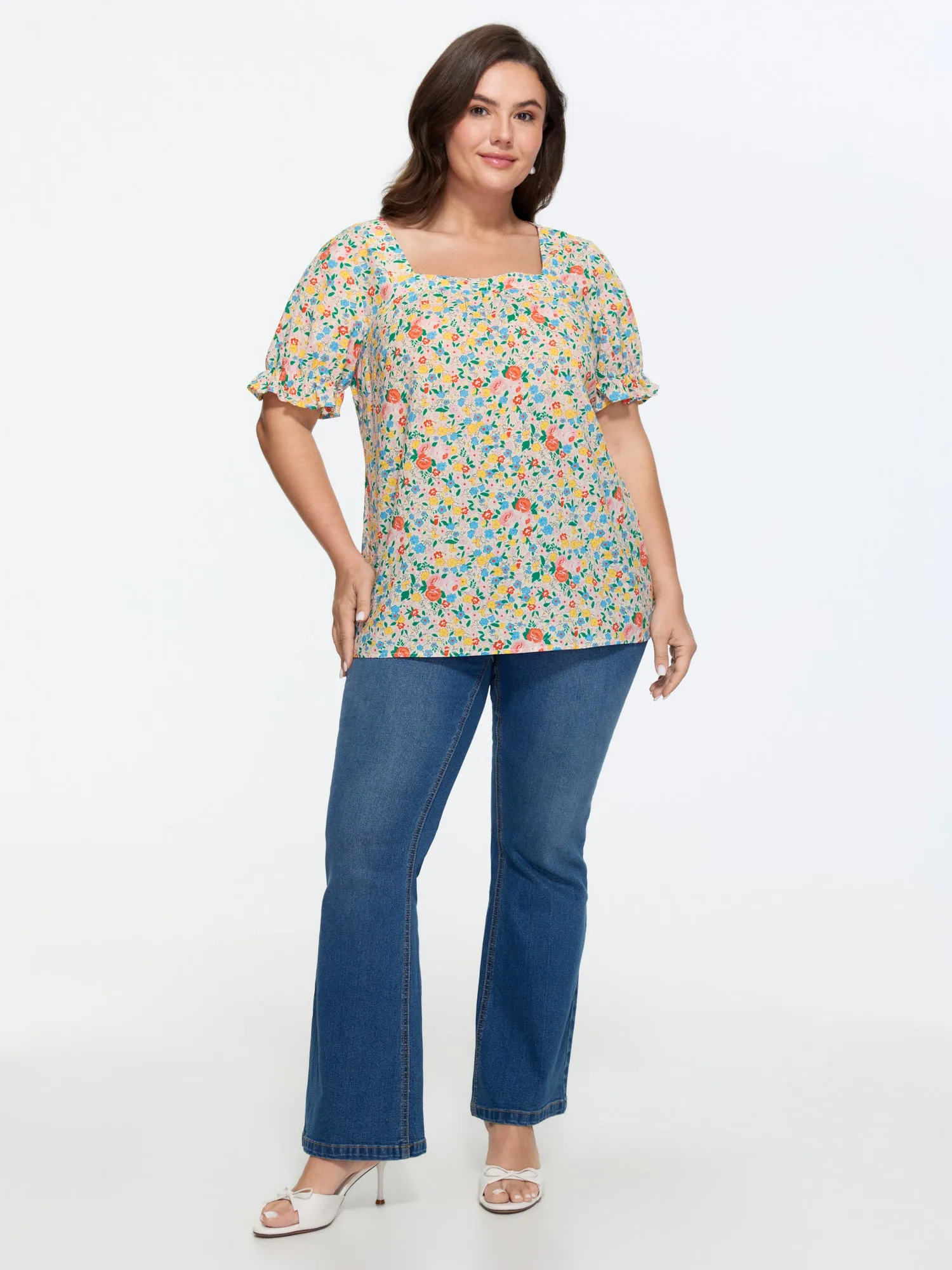 Cotton Square Neck Ruffled Sleeve Blouse sold by Bloomchic product image thumbnail 3