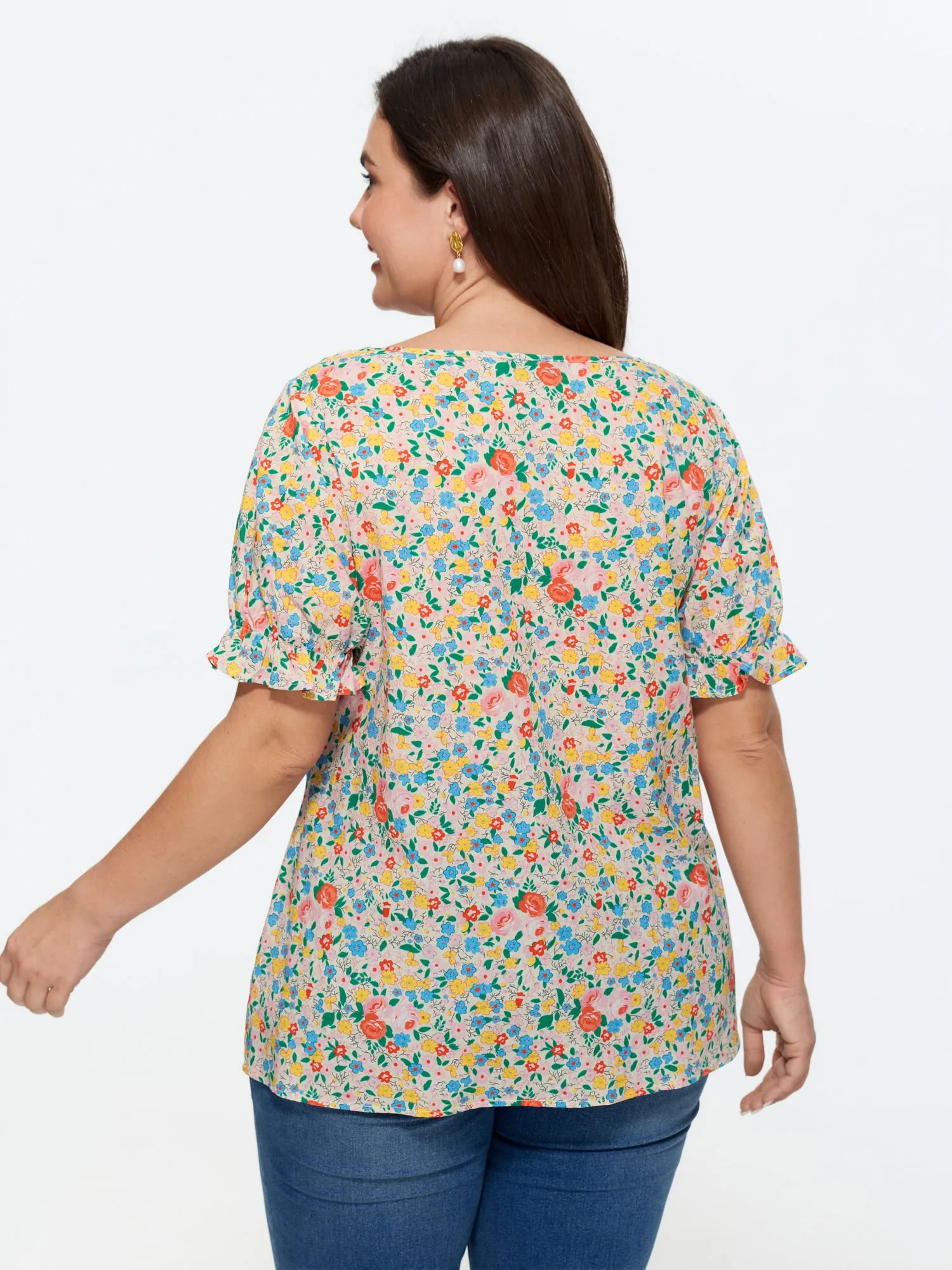 Cotton Square Neck Ruffled Sleeve Blouse sold by Bloomchic product image thumbnail 4