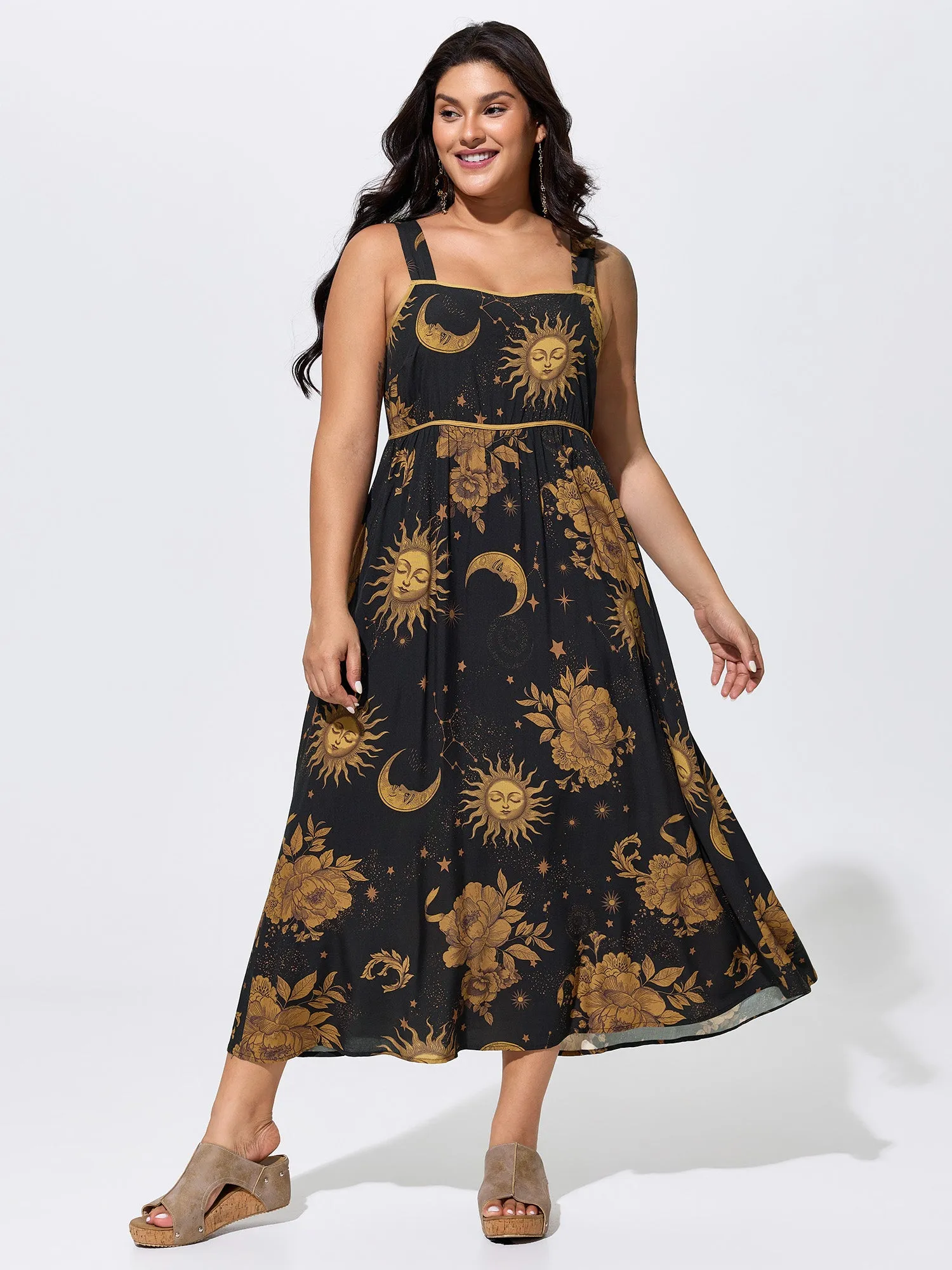 Celestial Print Wide Straps Midi Dress sold by Bloomchic