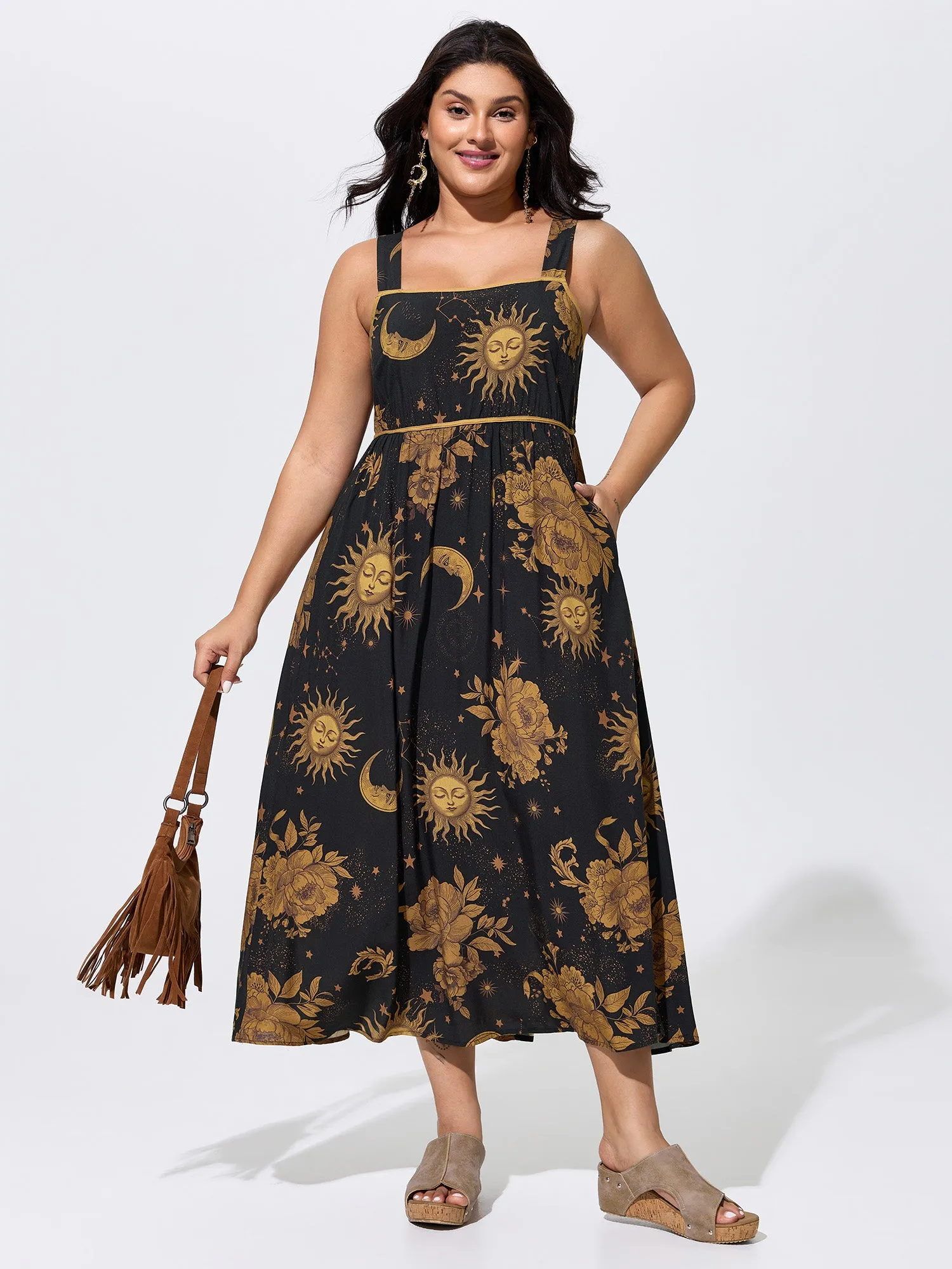 Celestial Print Wide Straps Midi Dress sold by Bloomchic product image thumbnail 4