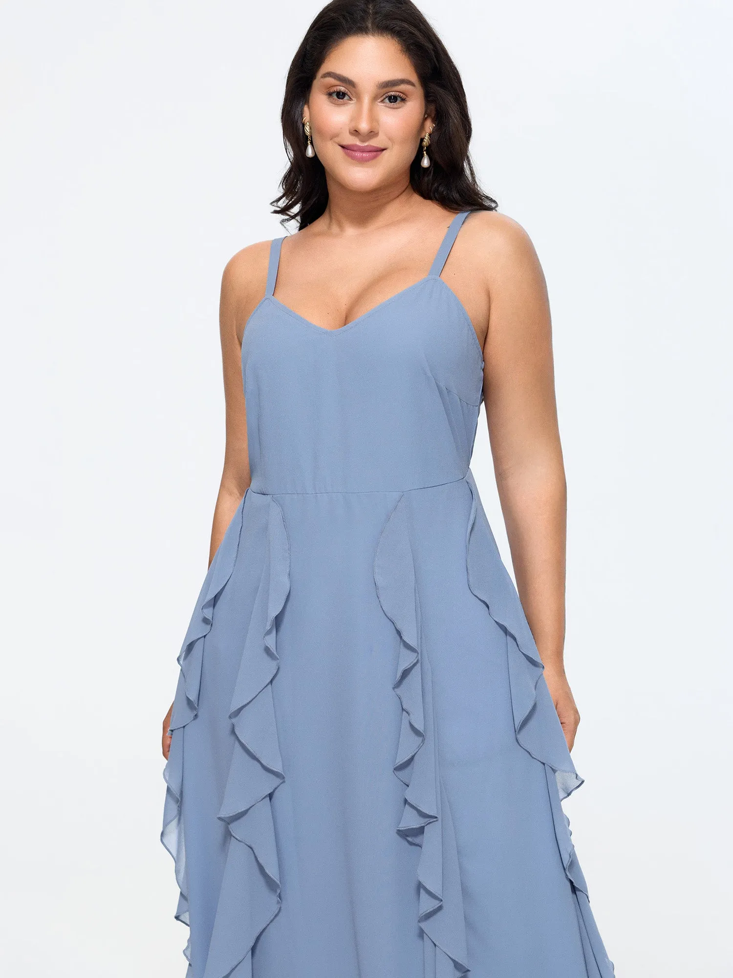 Ruffled Sides Shirred Flowy Midi Dress sold by Bloomchic product image thumbnail 3