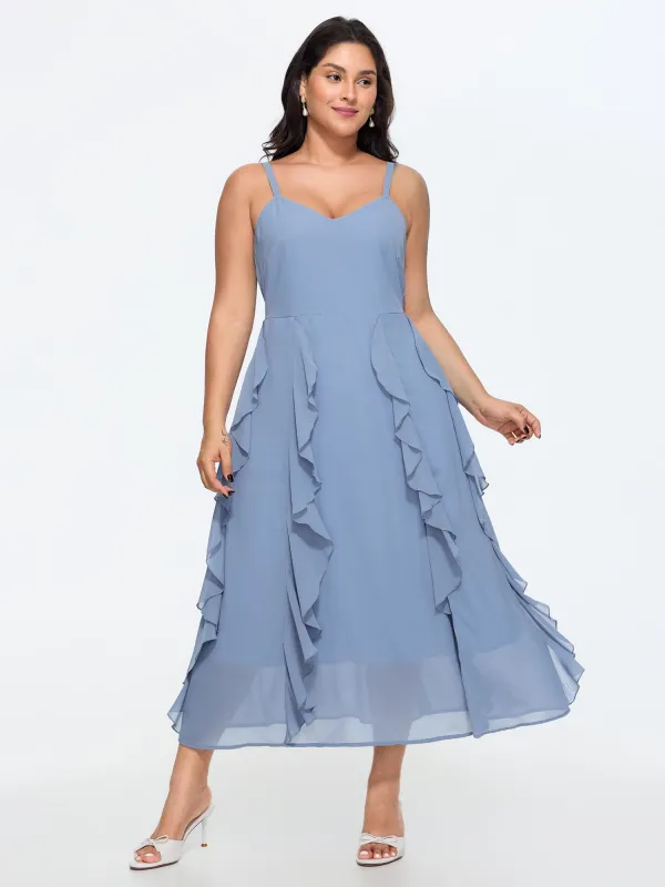Ruffled Sides Shirred Flowy Midi Dress made by Bloomchic
