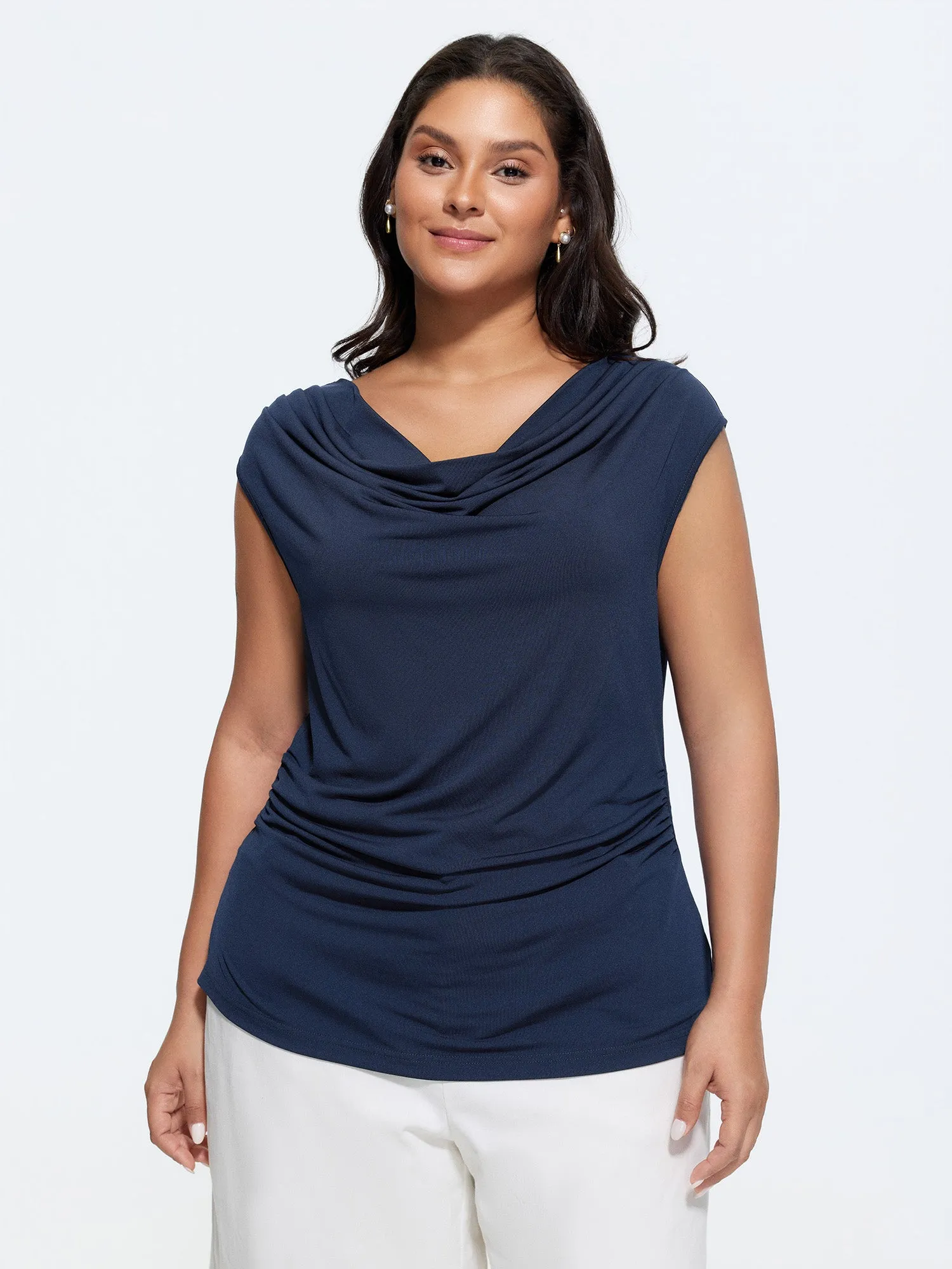 Stretchy Cowl Neckline Knit Top sold by Bloomchic