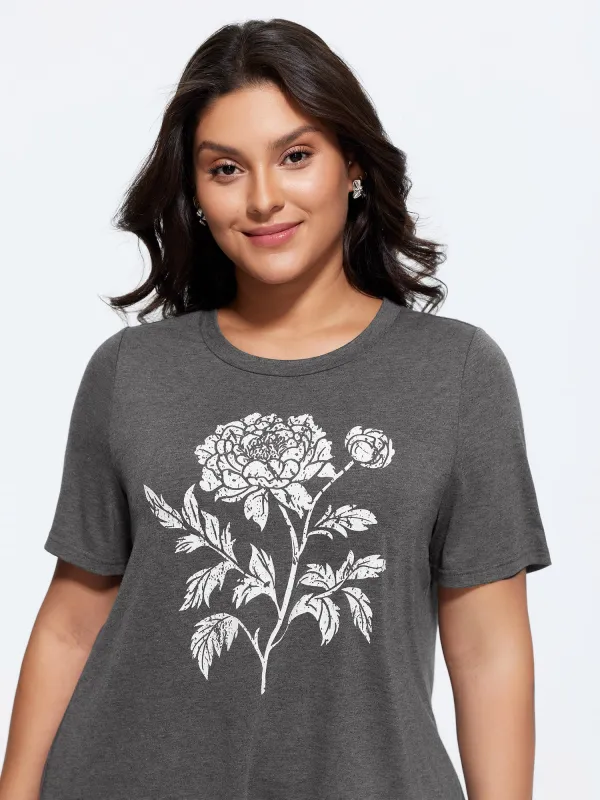 Supersoft Stretchy Floral Print Long T-Shirt made by Bloomchic