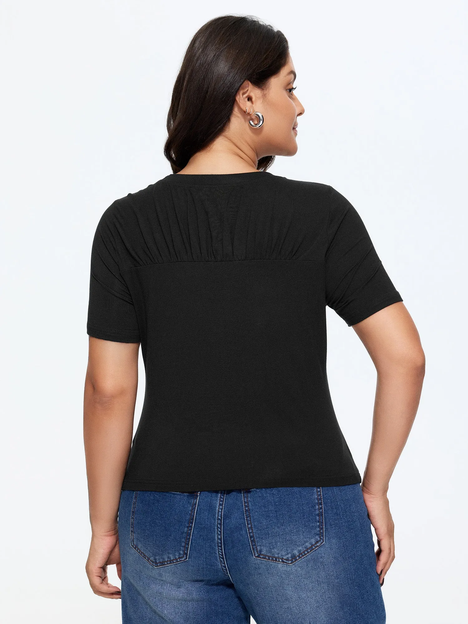 Supersoft Pleated Round Neckline Fitted T-Shirt sold by Bloomchic product image thumbnail 4