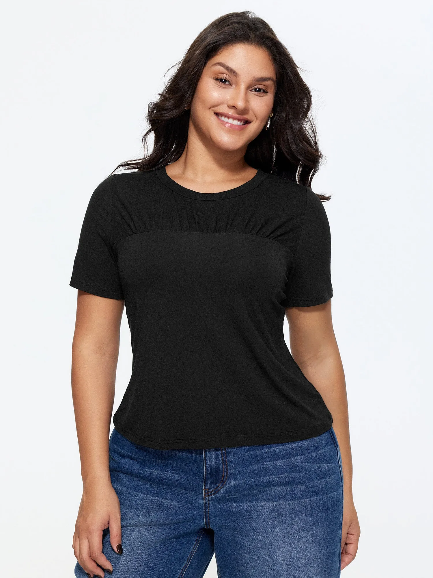 Supersoft Pleated Round Neckline Fitted T-Shirt sold by Bloomchic product image thumbnail 2