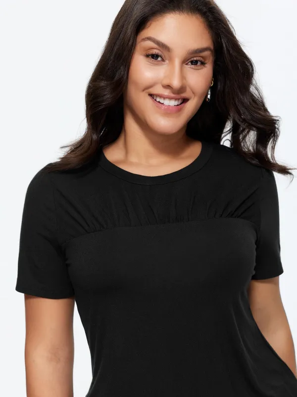 Supersoft Pleated Round Neckline Fitted T-Shirt made by Bloomchic