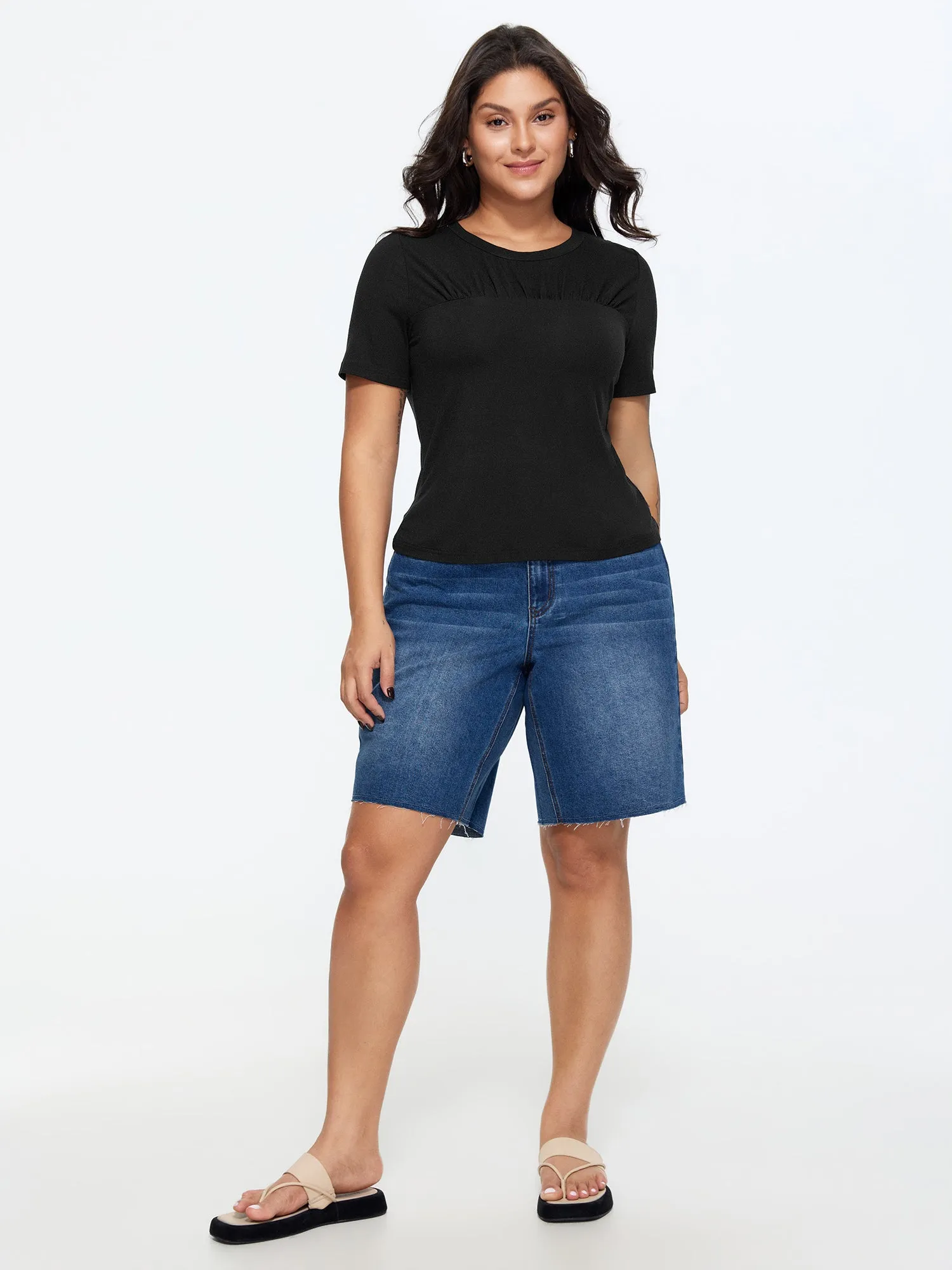 Supersoft Pleated Round Neckline Fitted T-Shirt sold by Bloomchic product image thumbnail 3