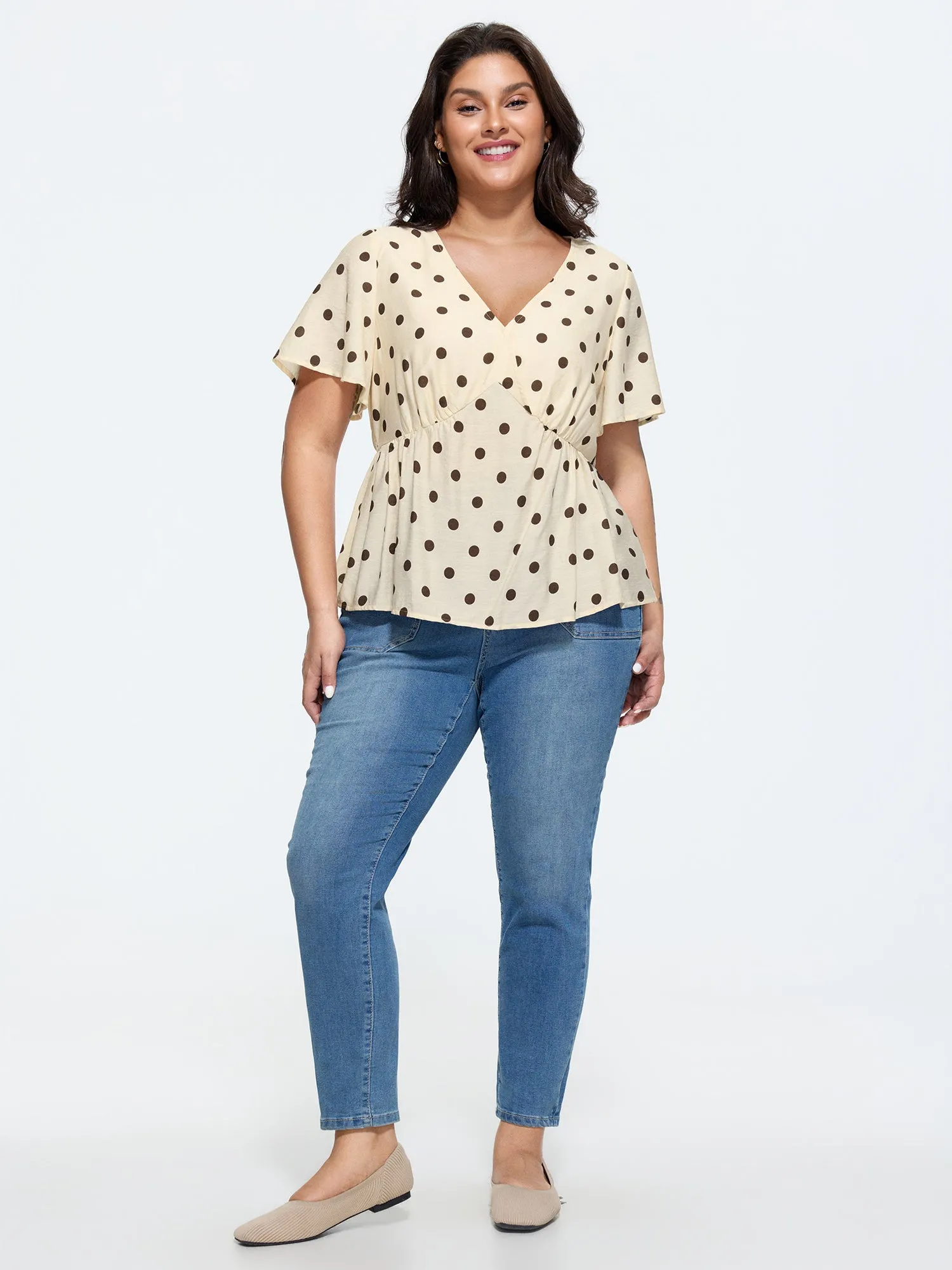 Supersoft Polka Dots V-Neck Blouse sold by Bloomchic product image thumbnail 3
