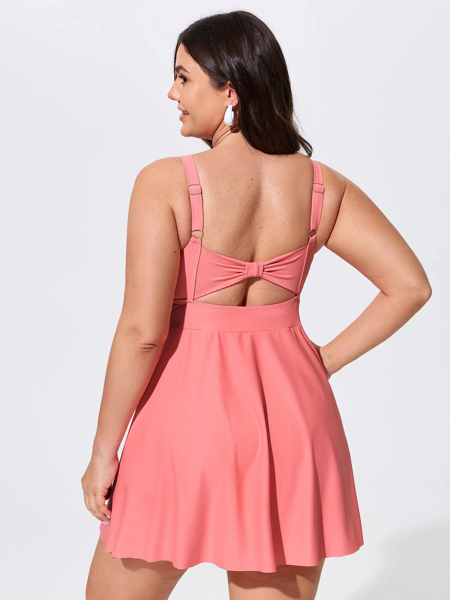 Cut-Out Back Ruched Front Swim Dress sold by Bloomchic