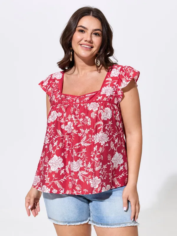 Floral Print Ruffled Sleeve Blouse made by Bloomchic