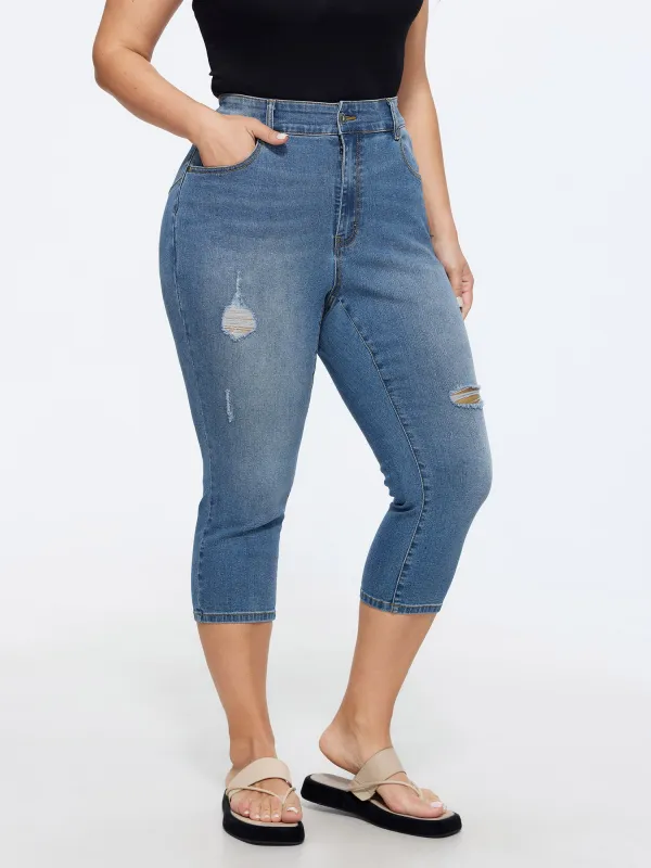 Ripped No-Gap Waist Skinny-Fit Jeans made by Bloomchic