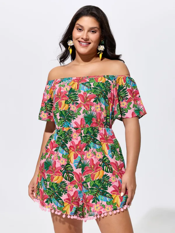 Vibrant Floral Print Off-Shoulder Romper made by Bloomchic