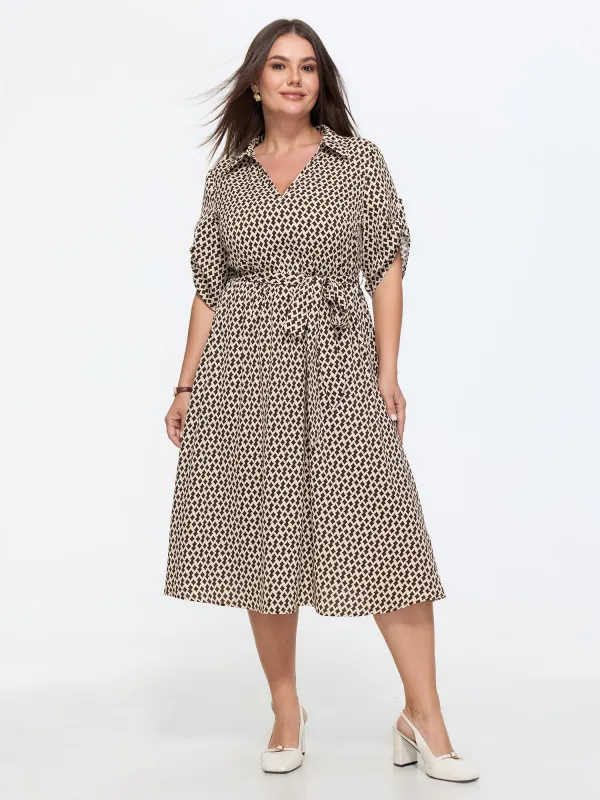 Geometric Print Collared Knit Midi Dress made by Bloomchic