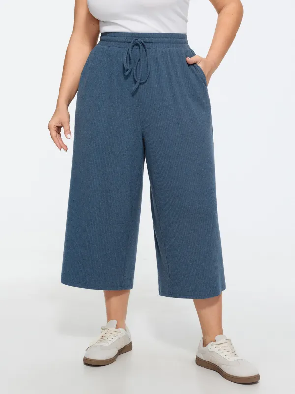 Stretchy Textured Cropped Wide-Leg Pants made by Bloomchic