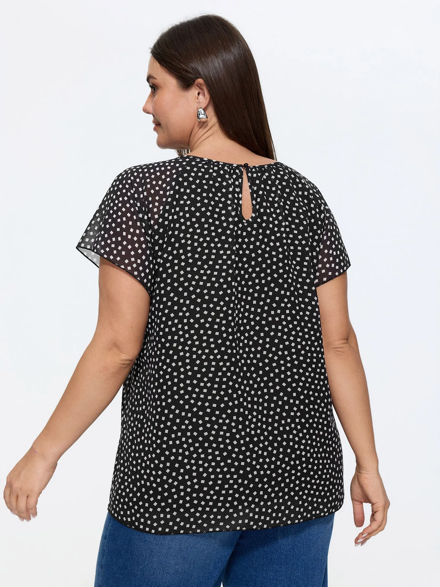 Sheer Sleeve Geometric Print Blouse sold by Bloomchic product image thumbnail 4