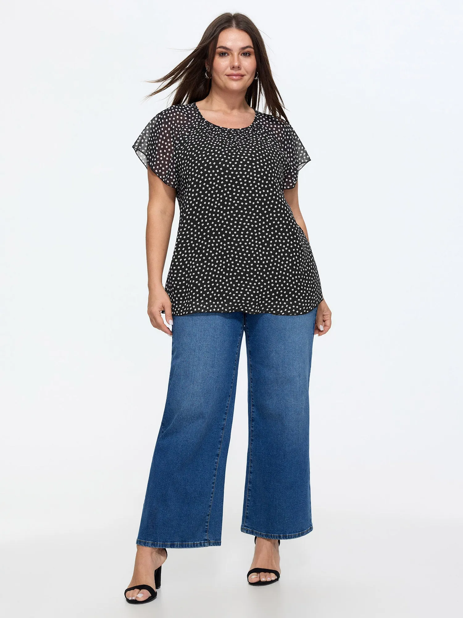 Sheer Sleeve Geometric Print Blouse sold by Bloomchic product image thumbnail 3