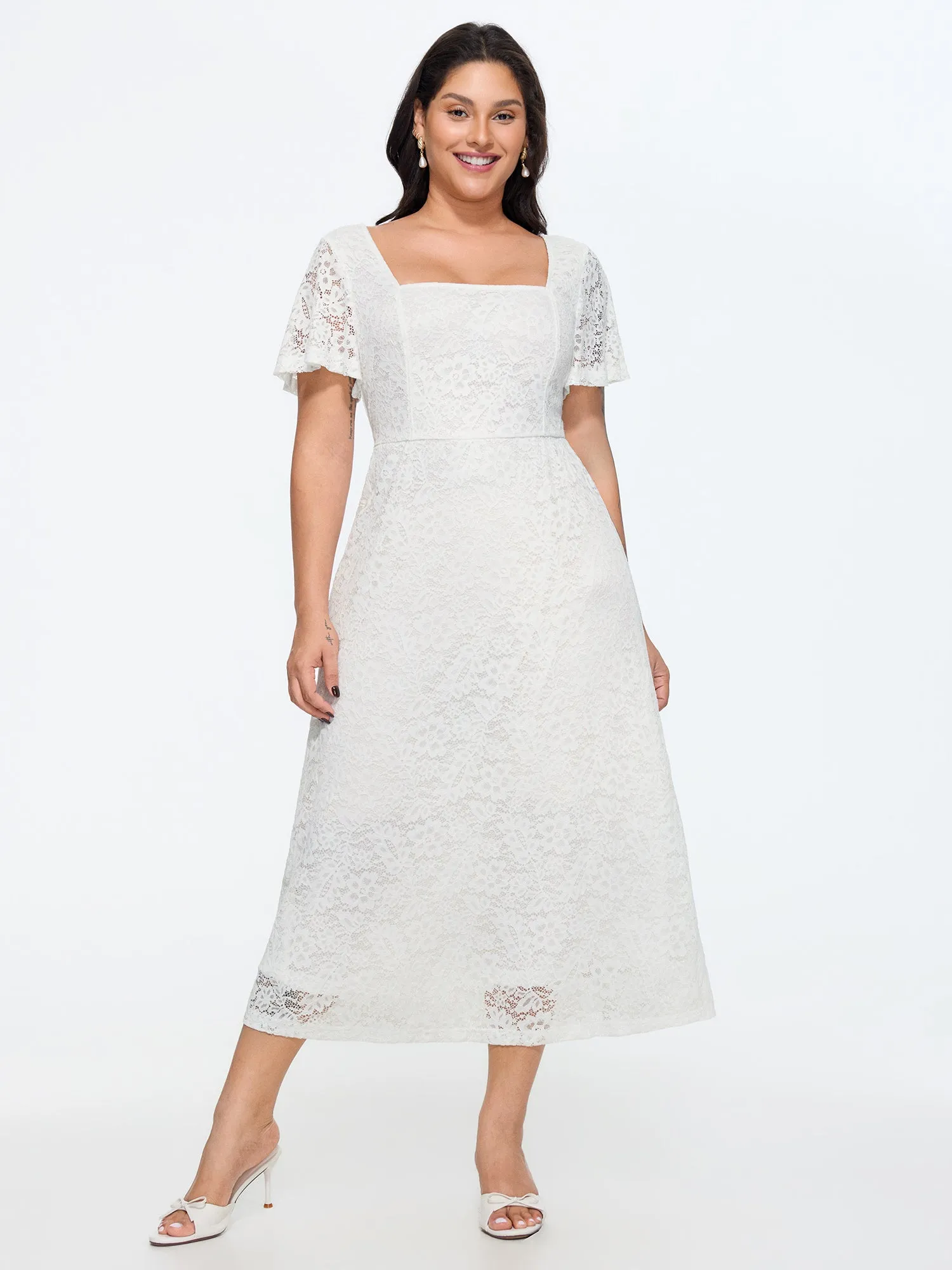 Floral Lace Textured Cut-Out Back Midi Dress sold by Bloomchic product image thumbnail 2