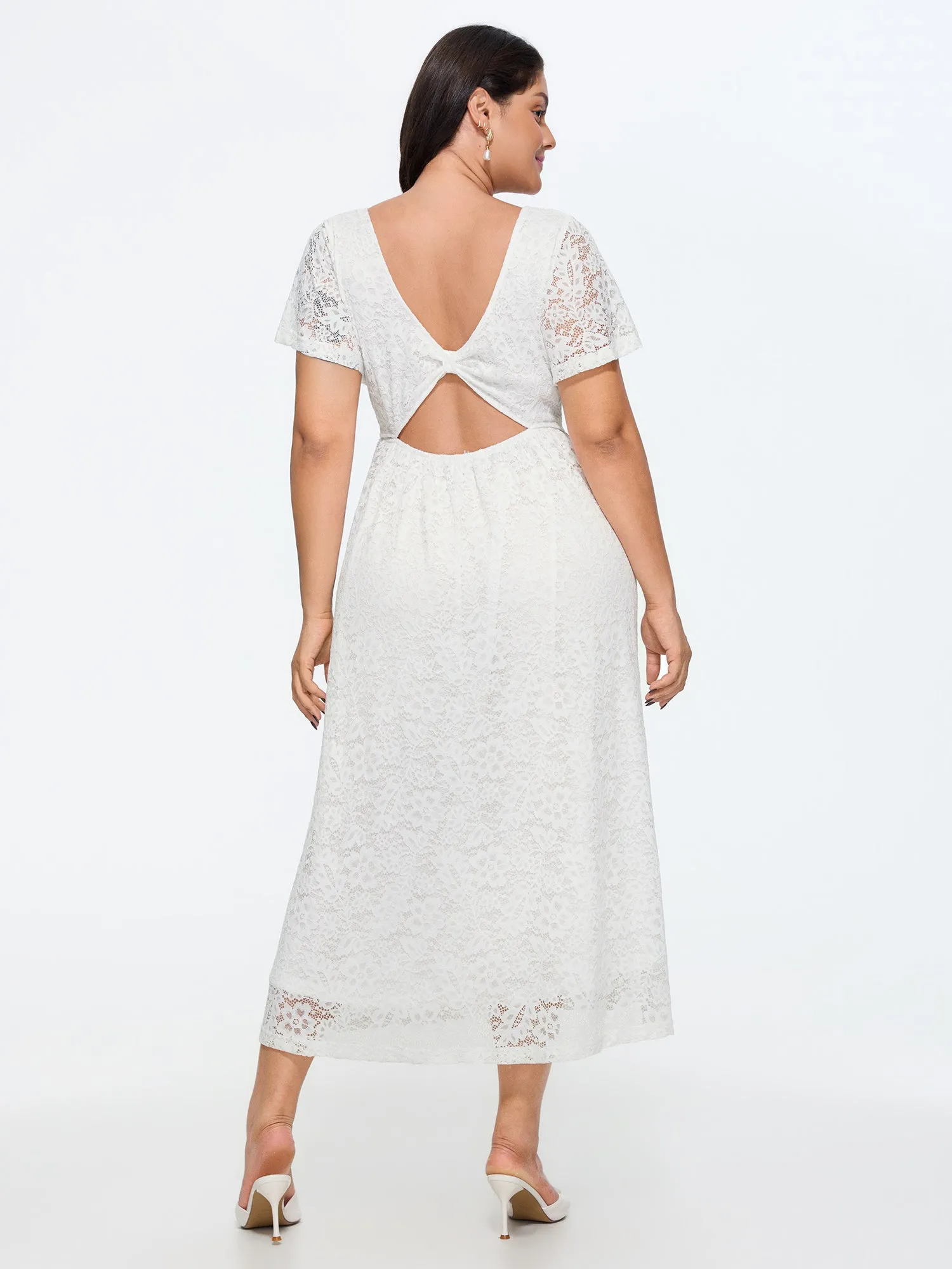 Floral Lace Textured Cut-Out Back Midi Dress sold by Bloomchic product image thumbnail 5