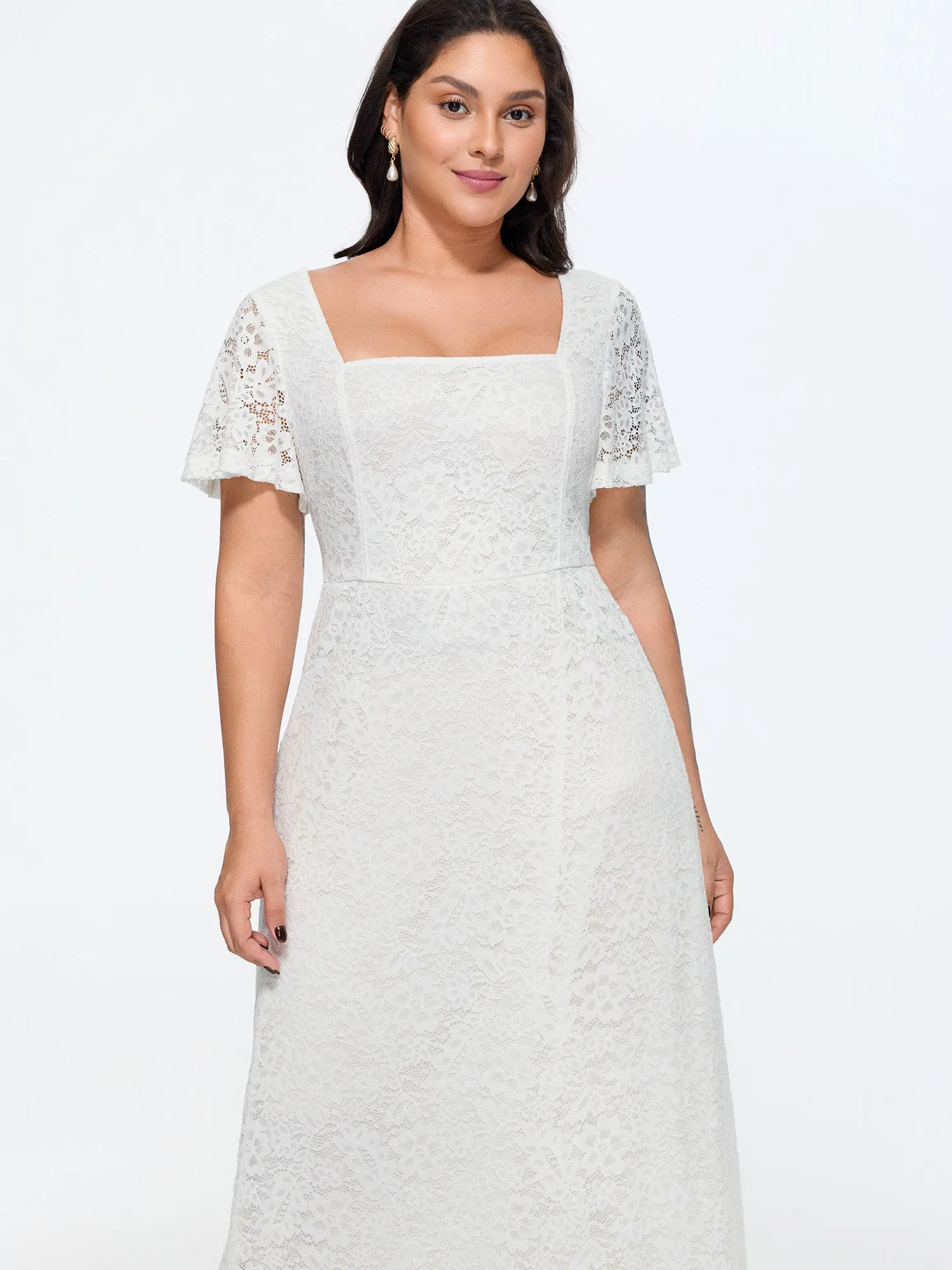 Floral Lace Textured Cut-Out Back Midi Dress sold by Bloomchic product image thumbnail 4