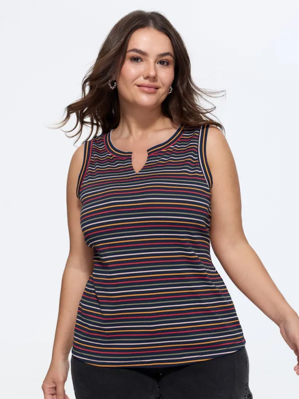 Stretchy Striped Print Waist-Defining Tank Top made by Bloomchic