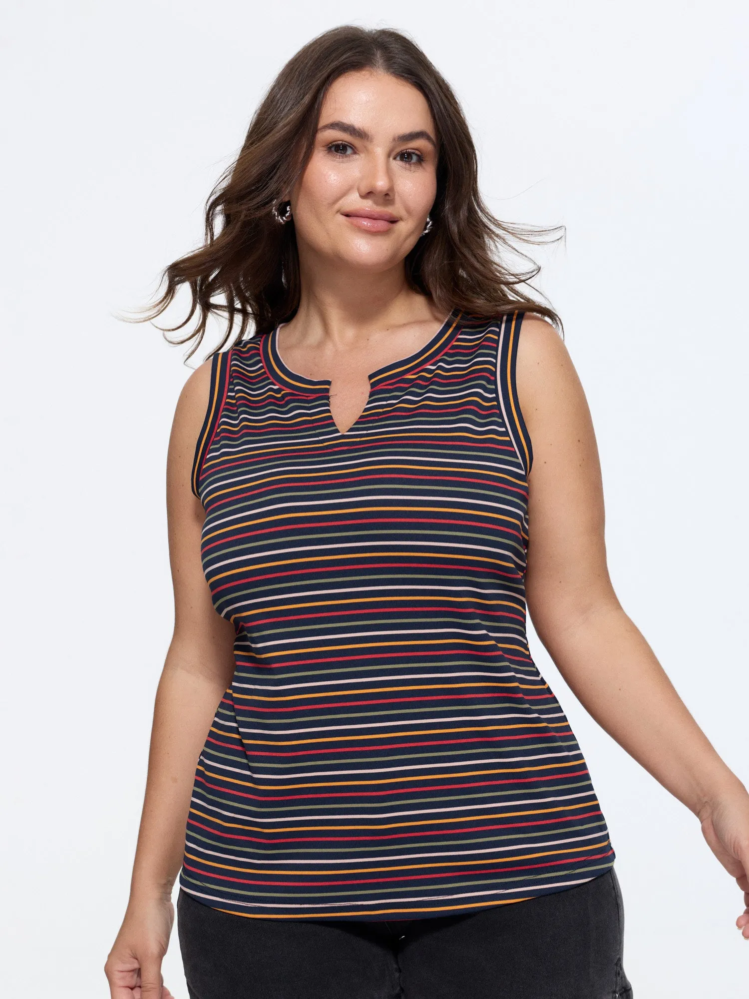 Stretchy Striped Print Waist-Defining Tank Top sold by Bloomchic