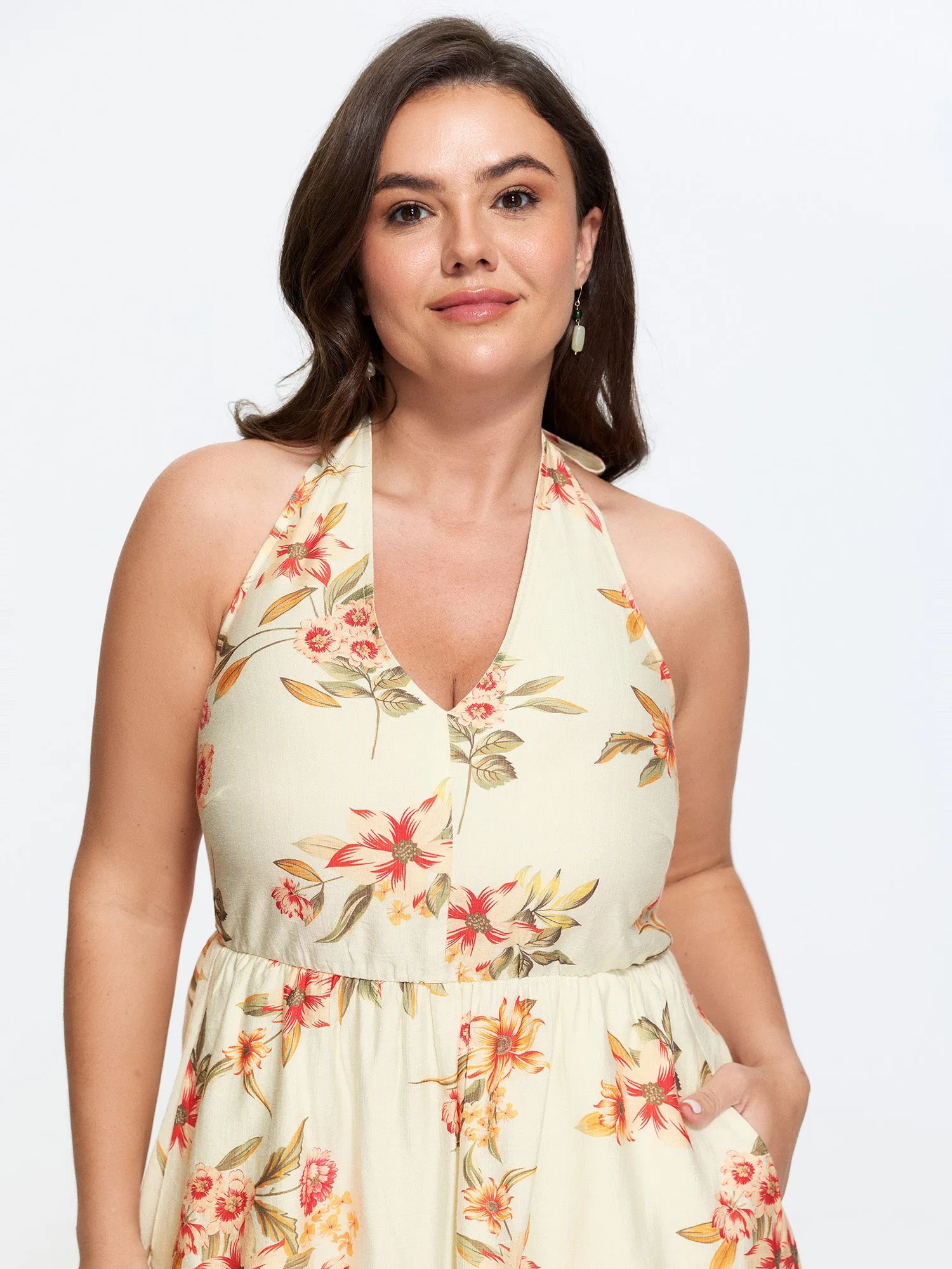 Floral Print Halter Neckline Midi Dress sold by Bloomchic product image thumbnail 2