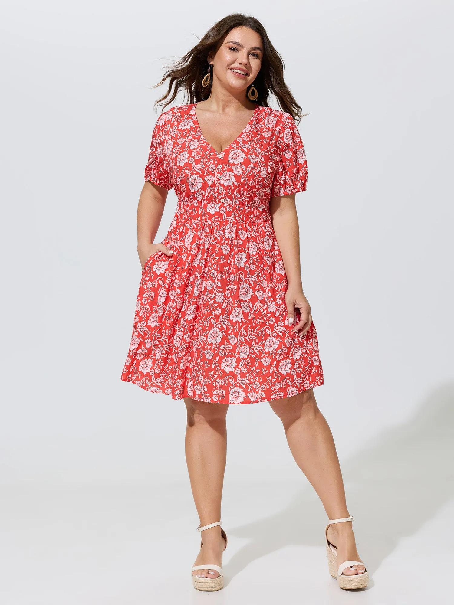 Floral Print Puffy Sleeve Flowy Mini Dress sold by Bloomchic product image thumbnail 3