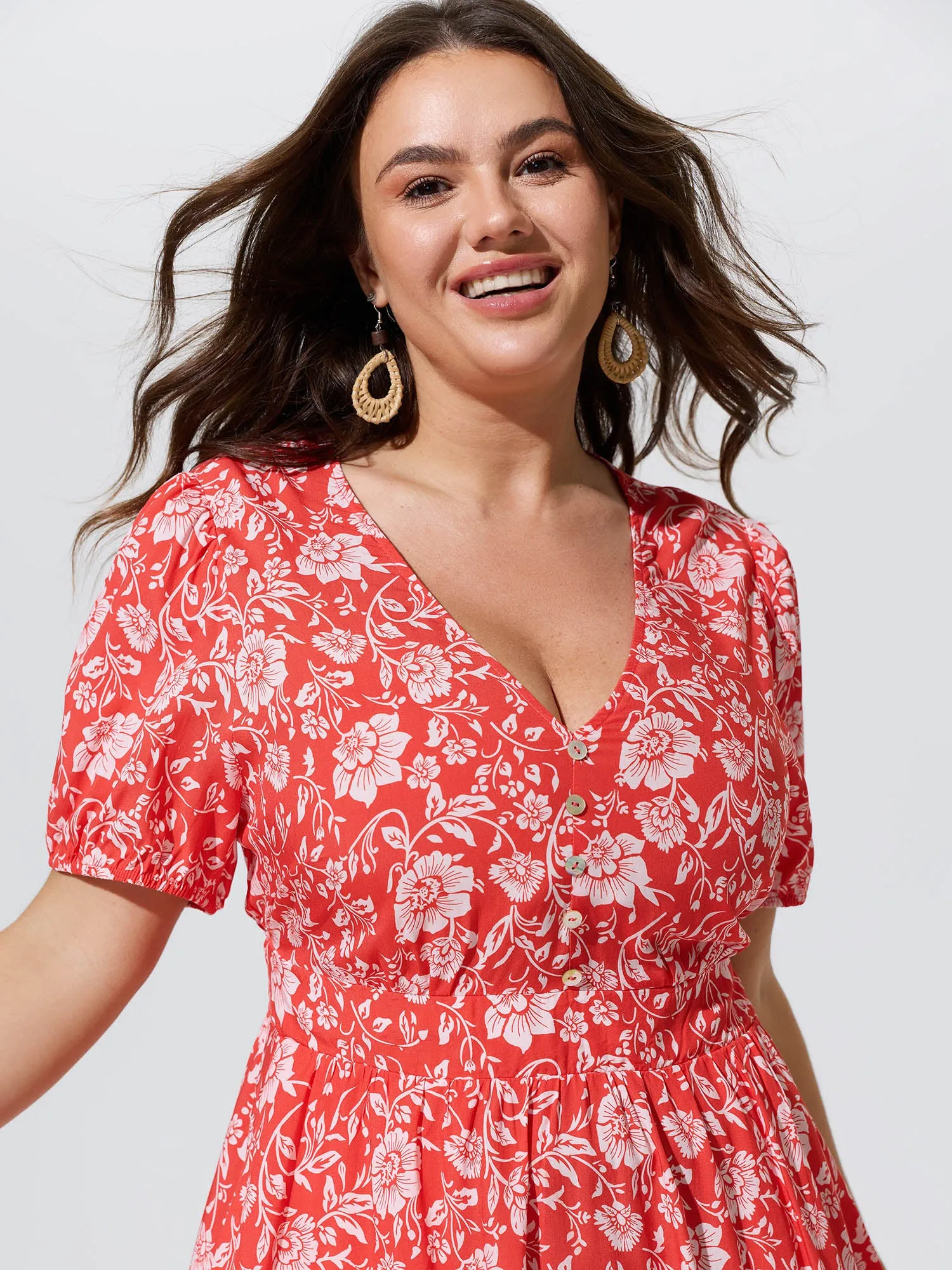 Floral Print Puffy Sleeve Flowy Mini Dress sold by Bloomchic product image thumbnail 2