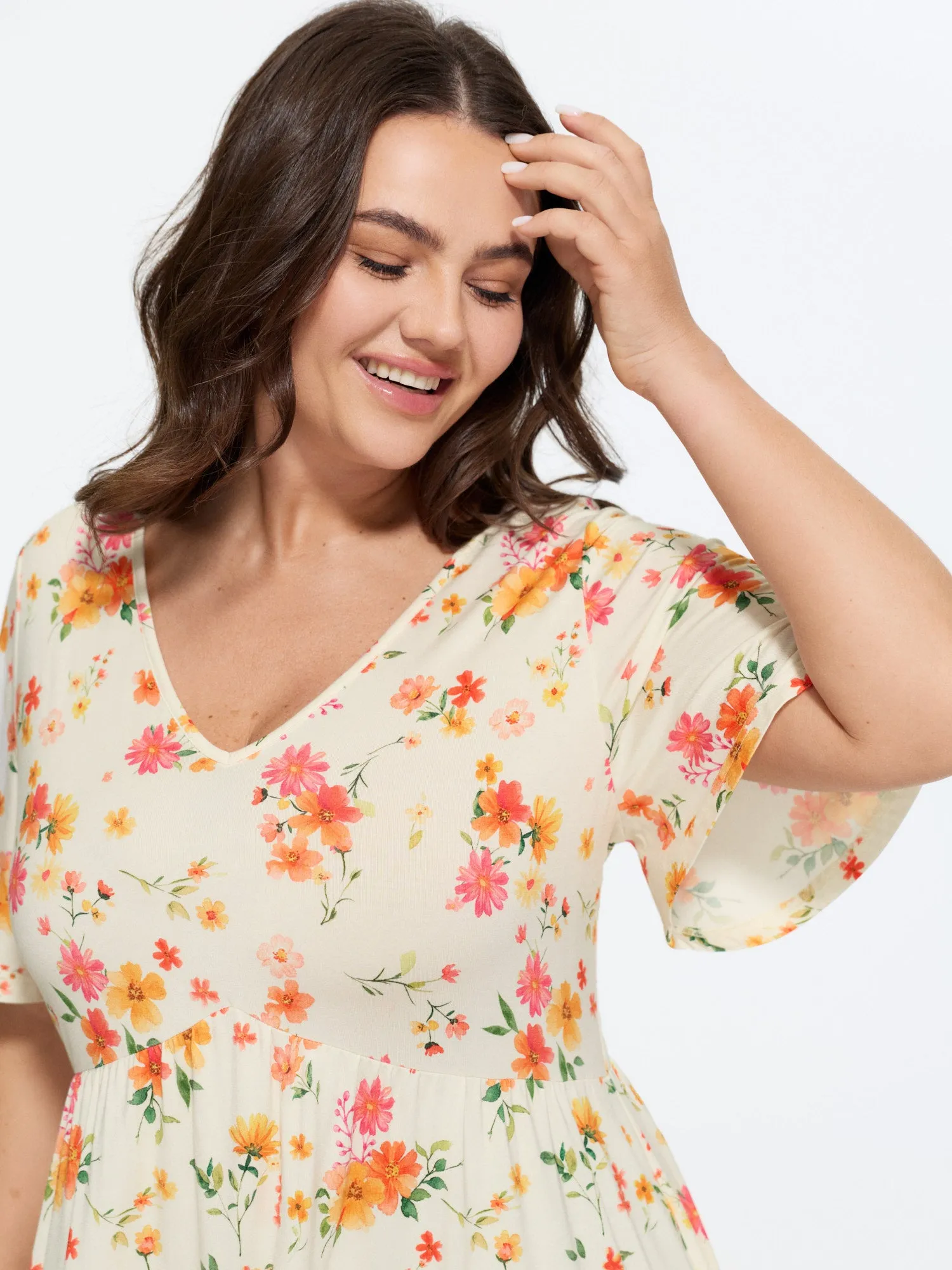 Stretchy Floral Print V-Neck Knit Top sold by Bloomchic product image thumbnail 2