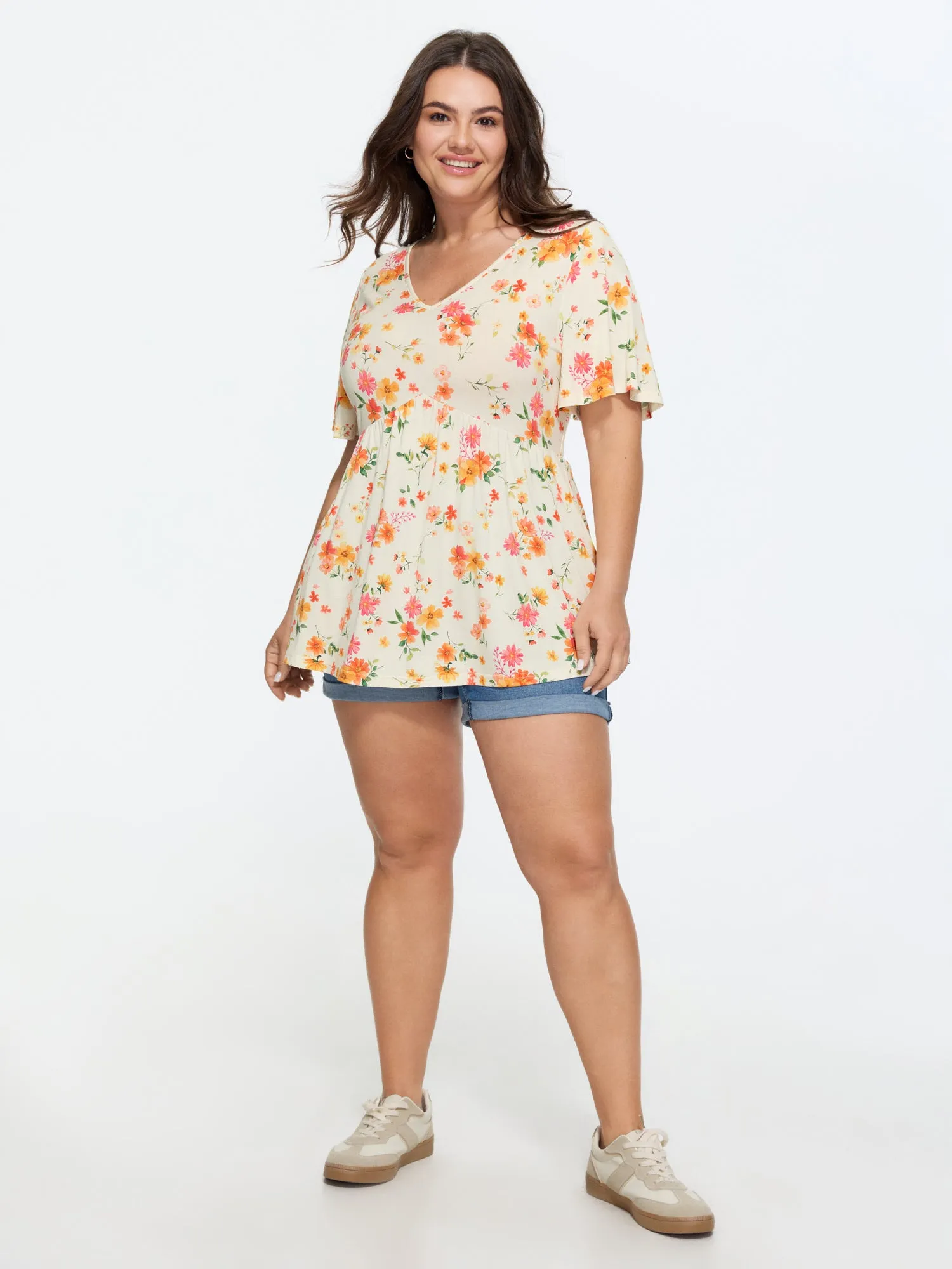 Stretchy Floral Print V-Neck Knit Top sold by Bloomchic product image thumbnail 4