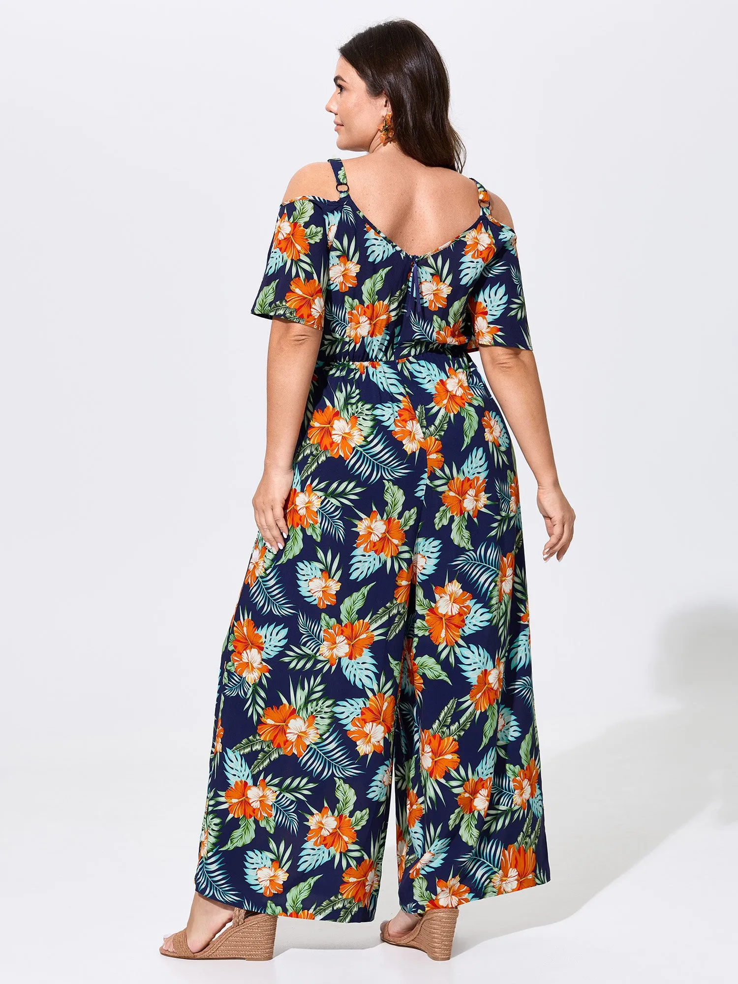Floral Print Cold-Shoulder Breezy Jumpsuit sold by Bloomchic product image thumbnail 4