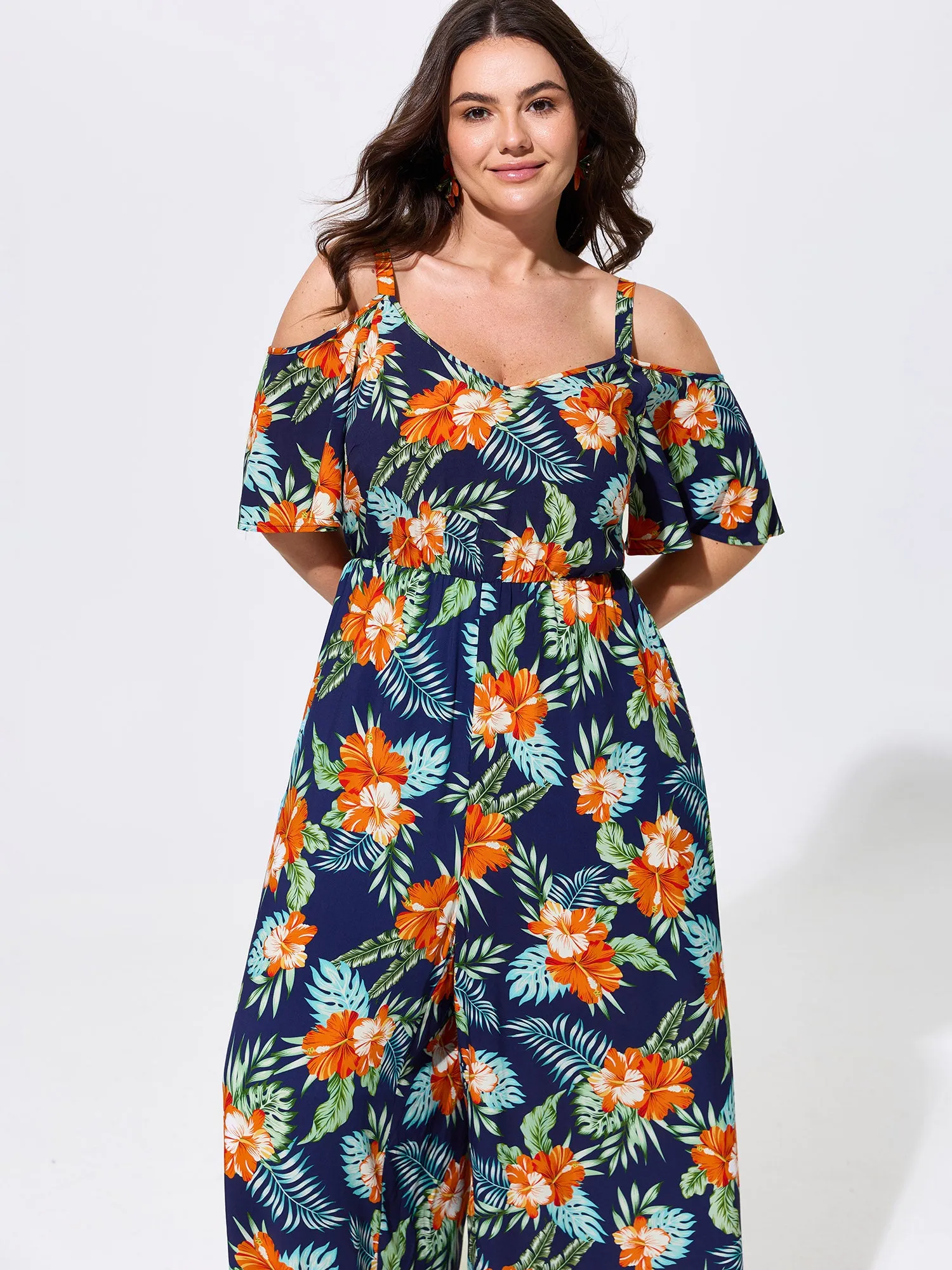 Floral Print Cold-Shoulder Breezy Jumpsuit sold by Bloomchic product image thumbnail 3