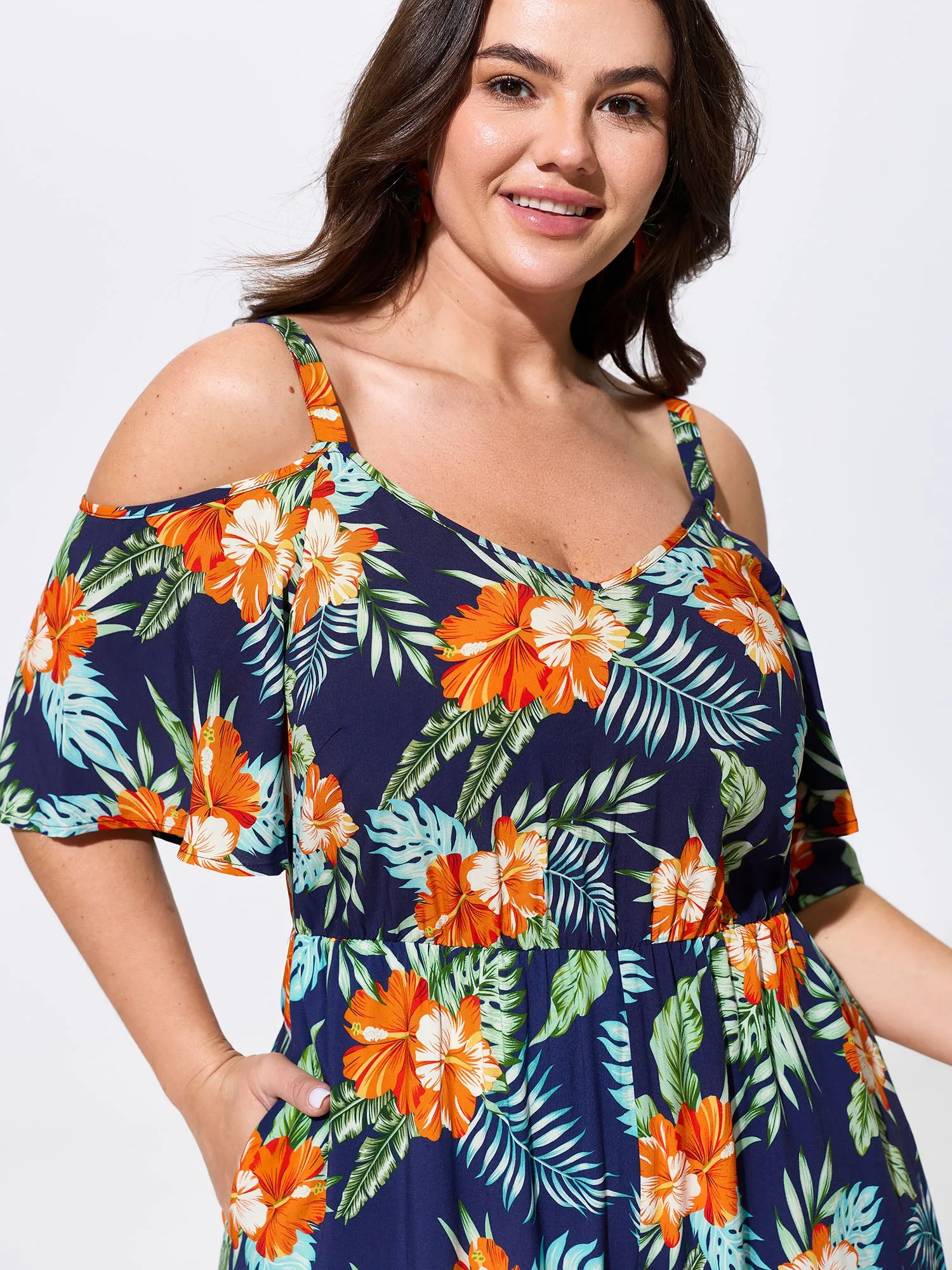 Floral Print Cold-Shoulder Breezy Jumpsuit sold by Bloomchic product image thumbnail 2