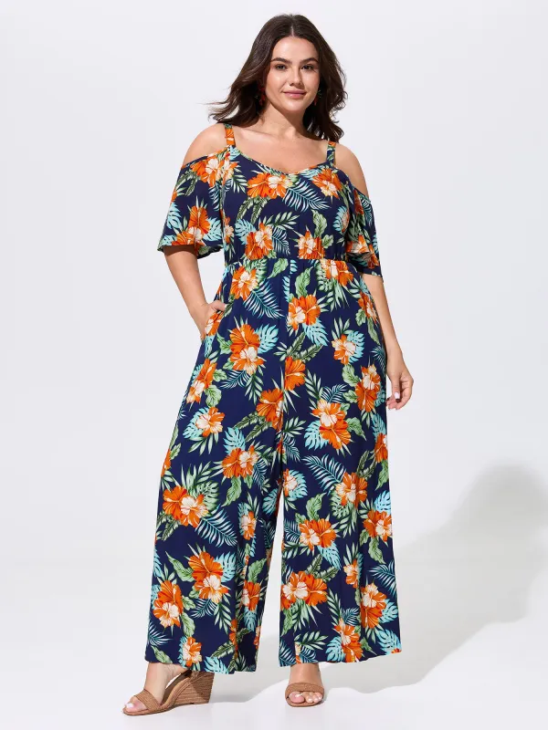 Floral Print Cold-Shoulder Breezy Jumpsuit made by Bloomchic