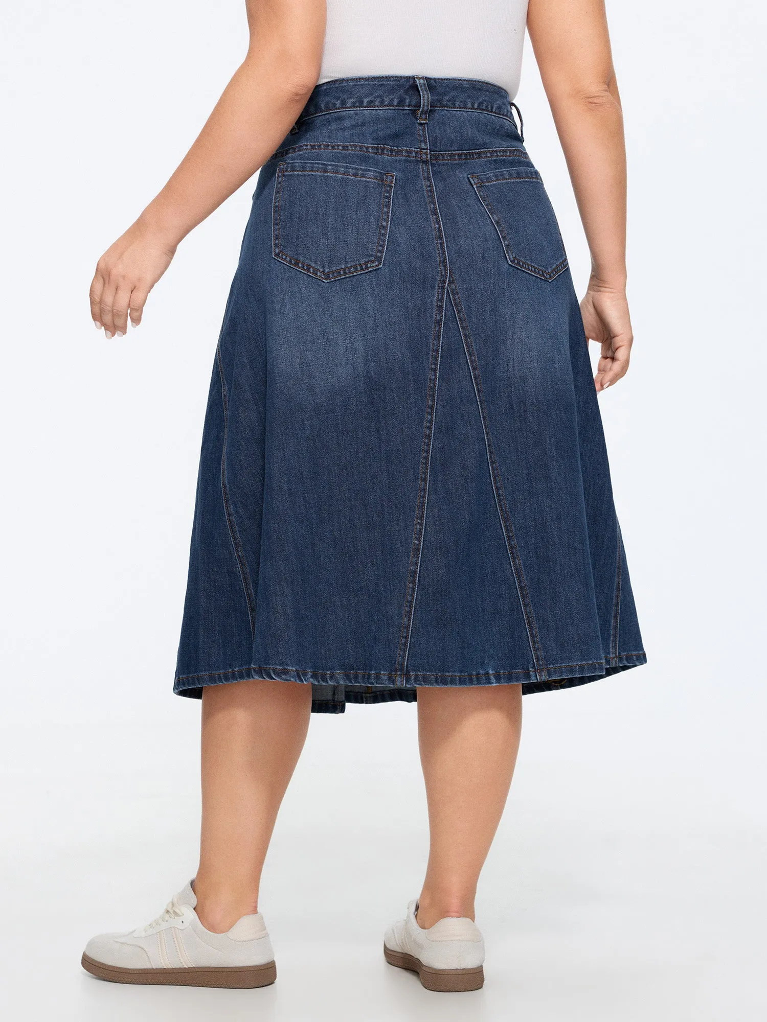 Stretchy Seamed Mid-Rise Denim Skirt sold by Bloomchic product image thumbnail 5