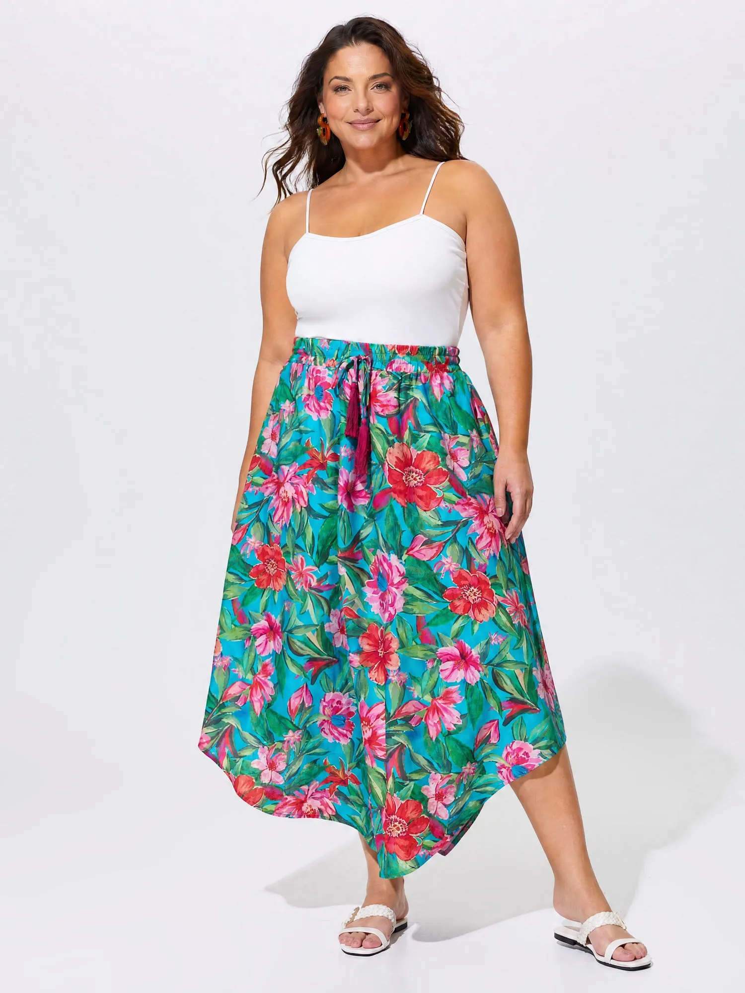 Floral Print Drawstring Waist Arc Hem Maxi Skirt sold by Bloomchic product image thumbnail 2