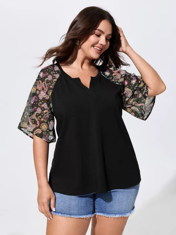 Cotton Floral Print Raglan Sleeve Knit Top made by Bloomchic