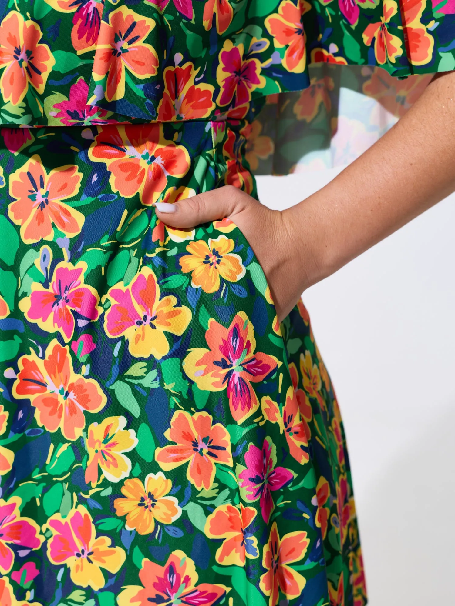 Floral Ruffle Trim Off Shoulder Pockets Swim Dress sold by Bloomchic product image thumbnail 4