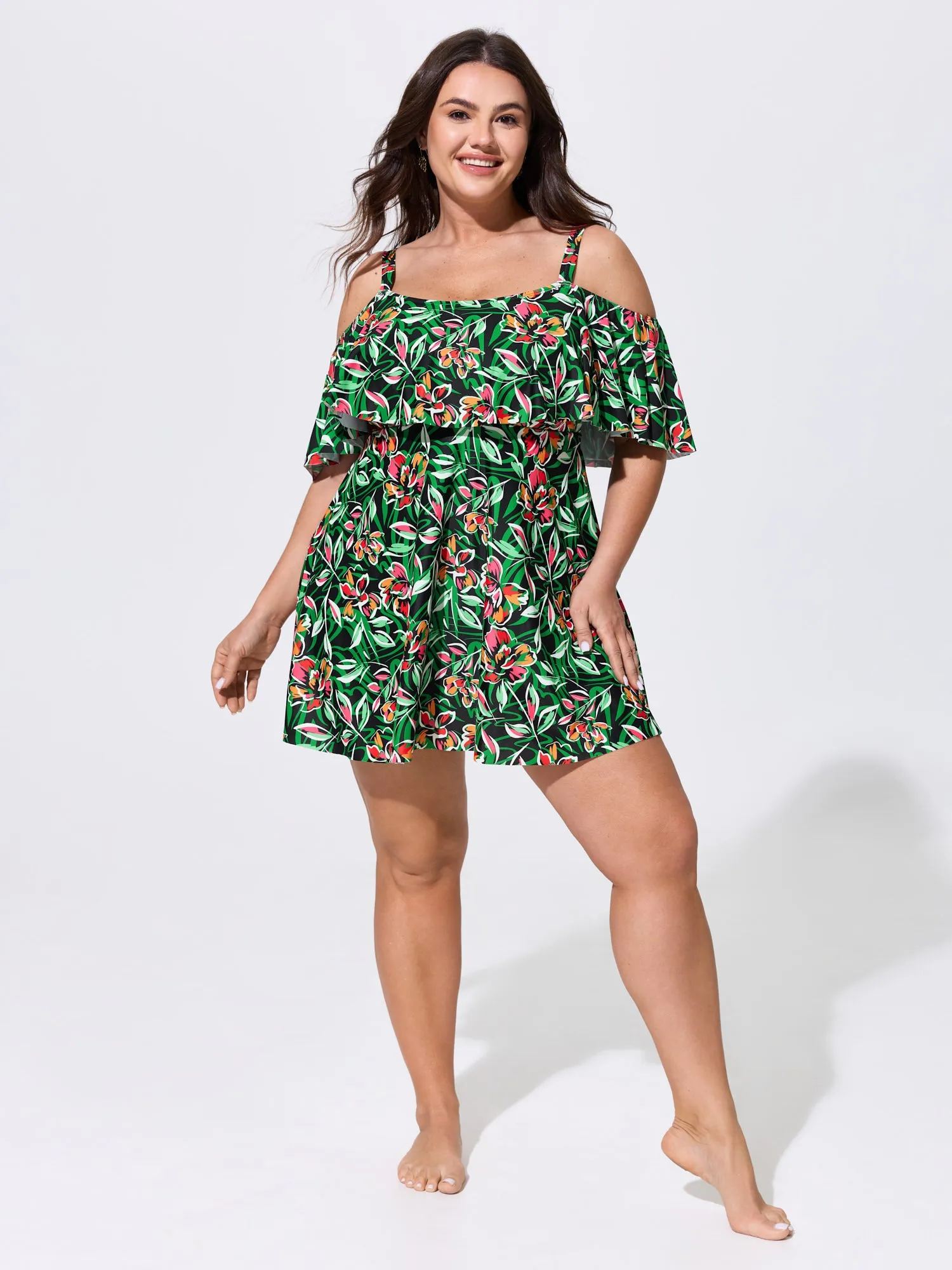Floral Ruffle Trim Off Shoulder Pockets Swim Dress sold by Bloomchic product image thumbnail 3