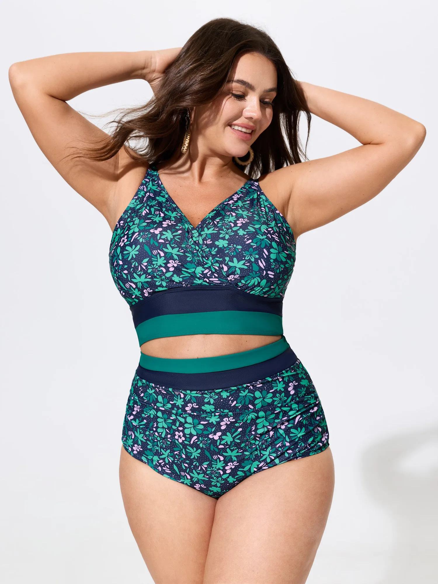 Colorful Floral Print Surplice Neckline Swim Top sold by Bloomchic product image thumbnail 2