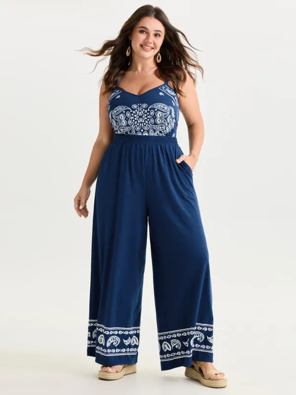 Stretchy Paisley Print Pockets Pants made by Bloomchic