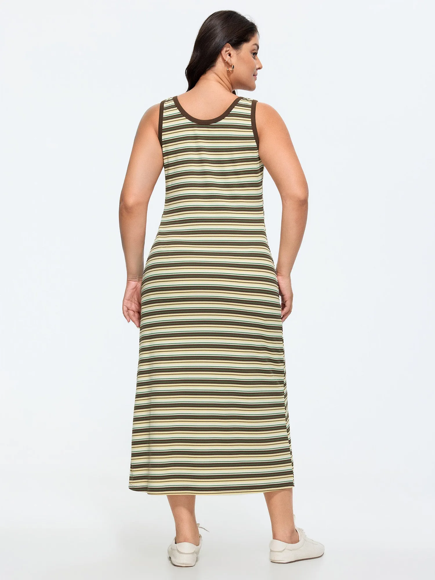 Striped Print Ribbed Scoop Neck Midi Dress sold by Bloomchic product image thumbnail 4